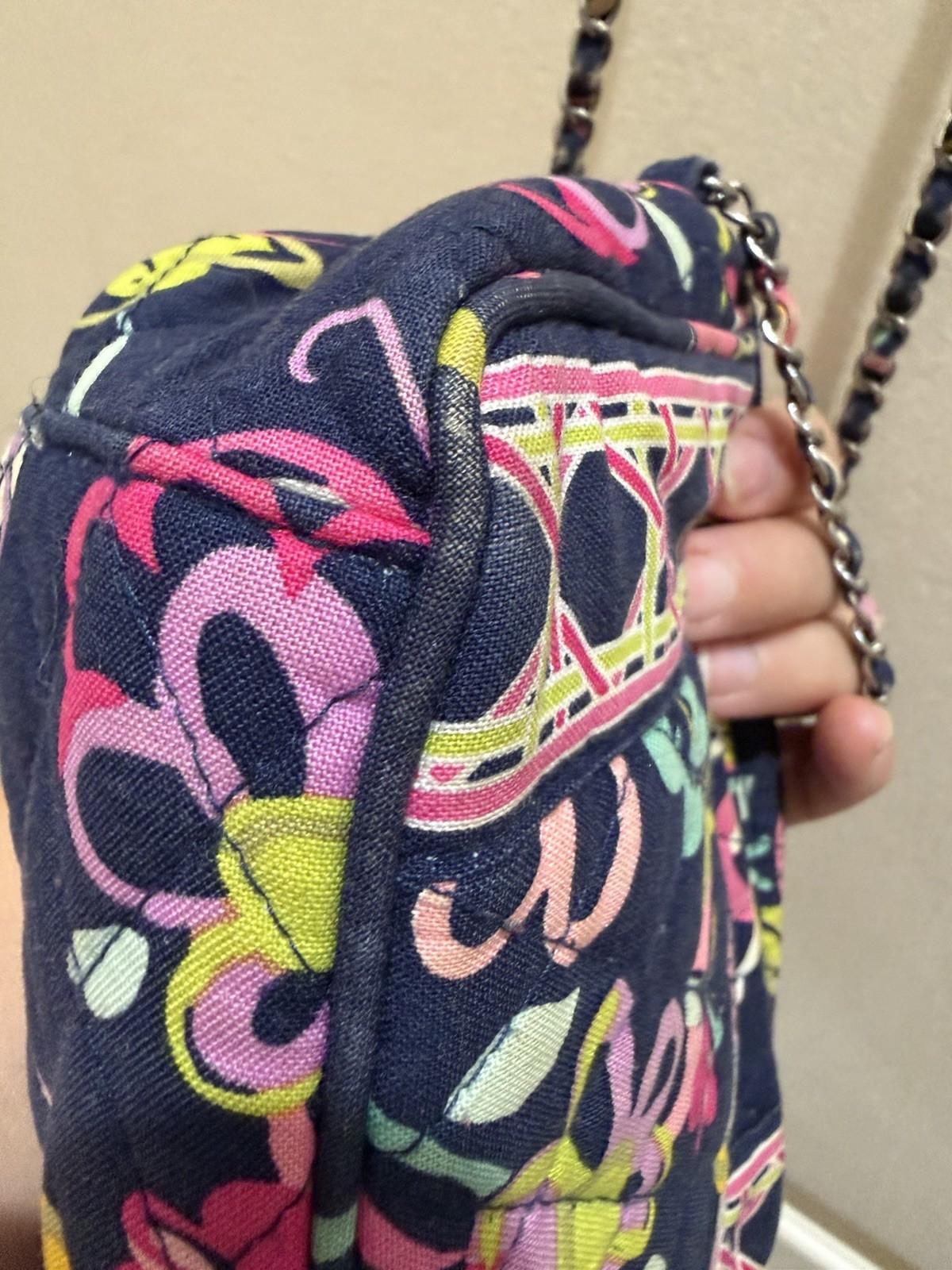Quilted Vera Bradley Mini Chain Crossbody Bag Retired “Ribbons” Print