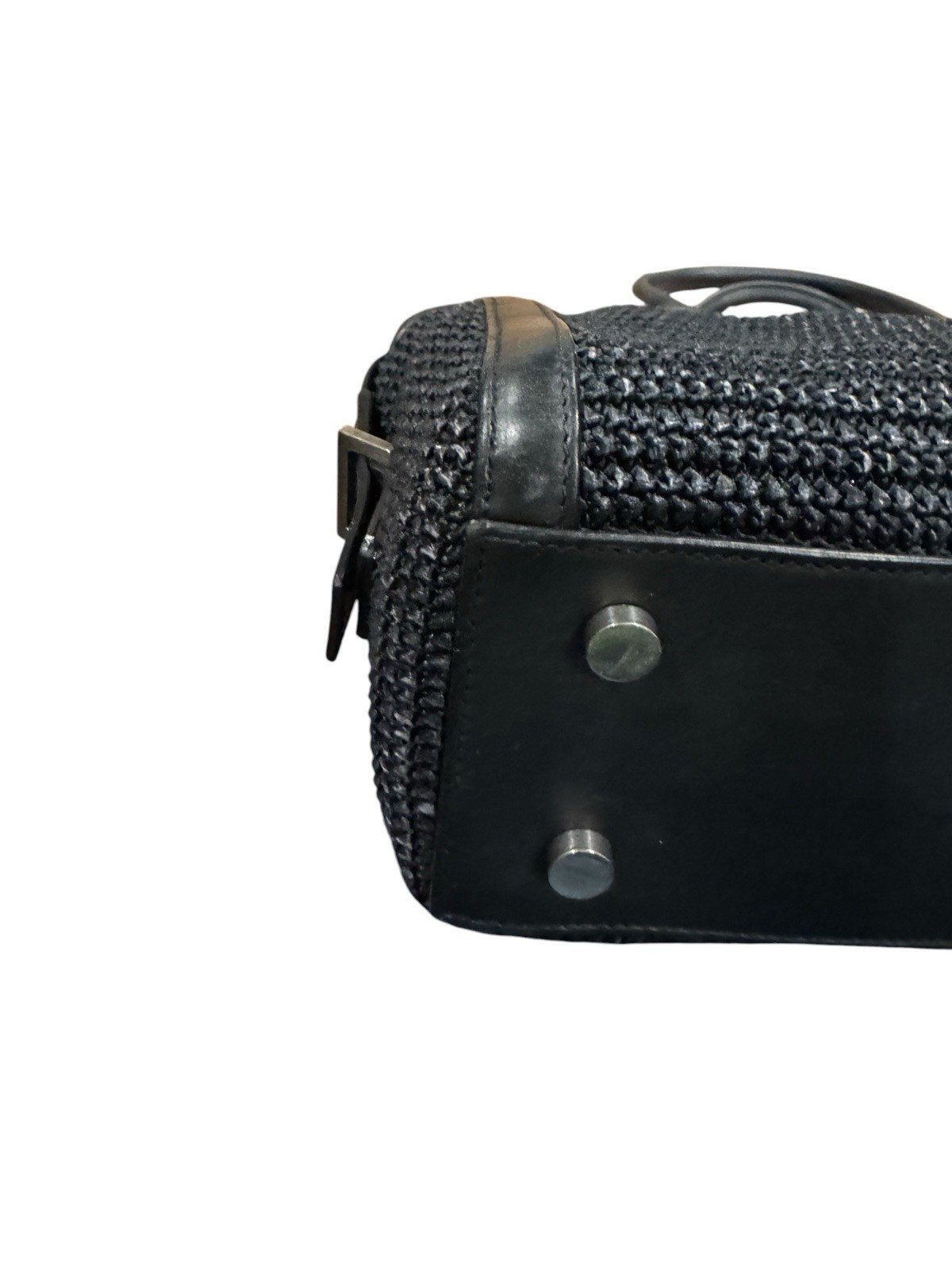 Saint Laurent Black Raffia & Leather YSL Monogram Baby Downtown Cabas Top Handle