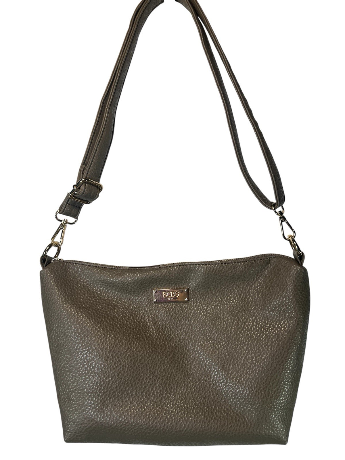 BCBG Paris Pebbled Brown Gold Accent Top Zip Shoulder/Crossbody Bag