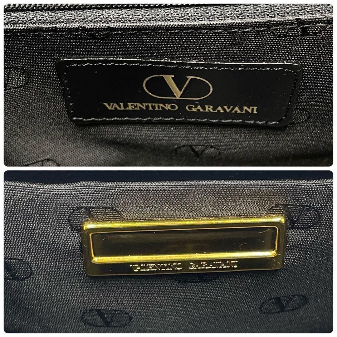 Valentino Garavani 2Way Vanity Shoulder Bag Black Leather Gold Charm Auth