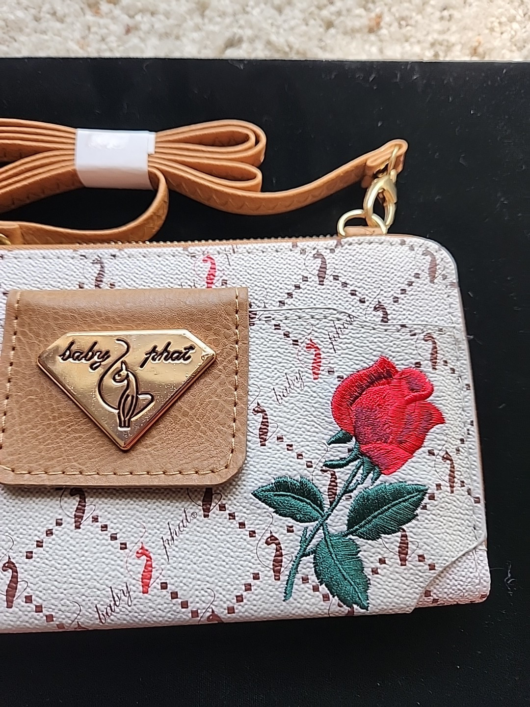 Baby Phat Hand Clutch Wrist Wallet ROSE EMBROIDER Phone Holder NEW WITH TAGS