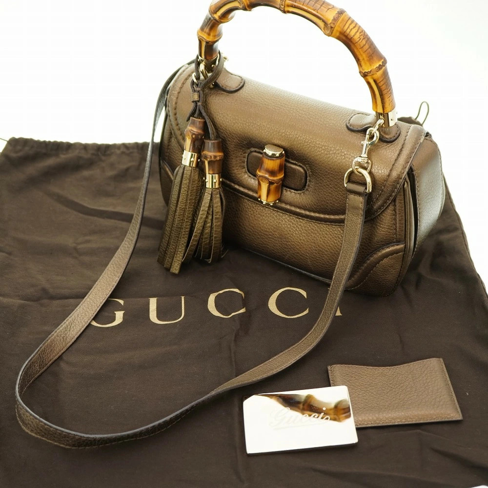 Gucci New Bamboo 254884 Leather Gold Women’s Bag #LTB558