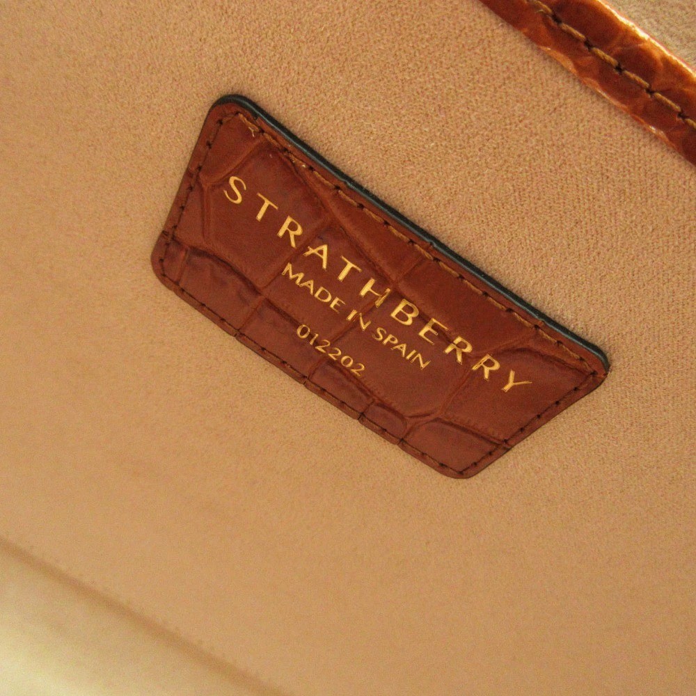 Strathberry Croc Embossed Leather Tote 2WAY Shoulder Handbag Brown Spain Auth