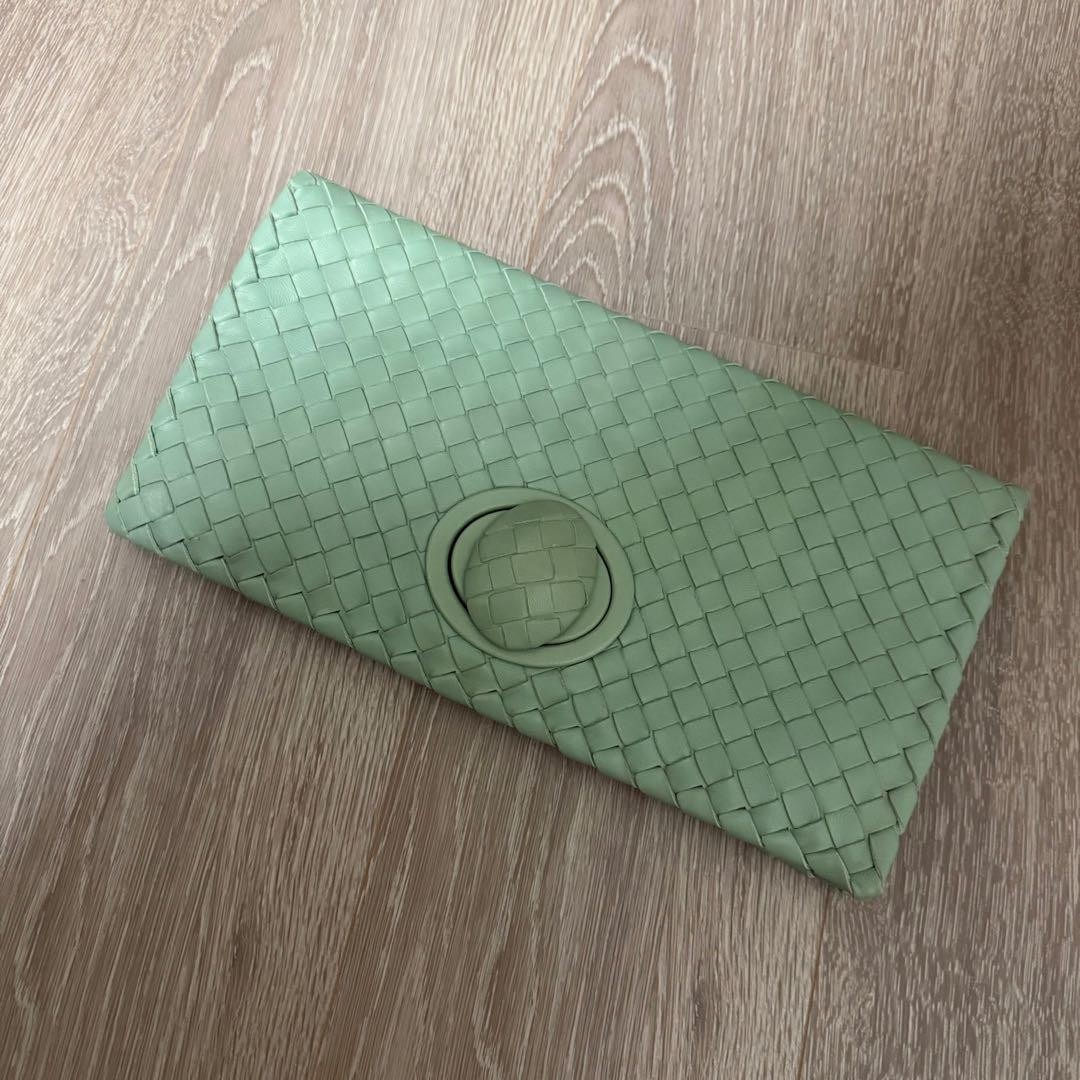 Bottega Veneta Clutch Bag Light Green Weave Used