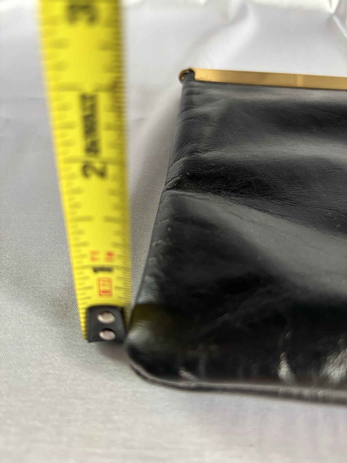 Vtg Etra Genuine Leather Clutch Bag Purse Black Hinge Flip ClaspChain Strap READ