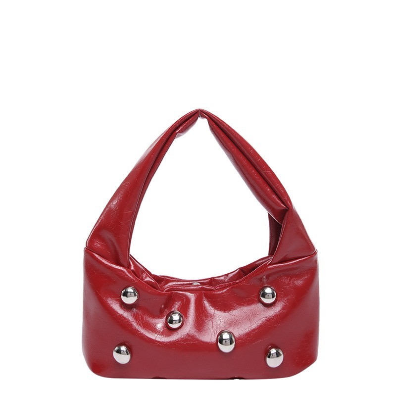 Red Riveted Ball Underarm Bag Fashion Small Single Shoulder Handheld Women’s Bag