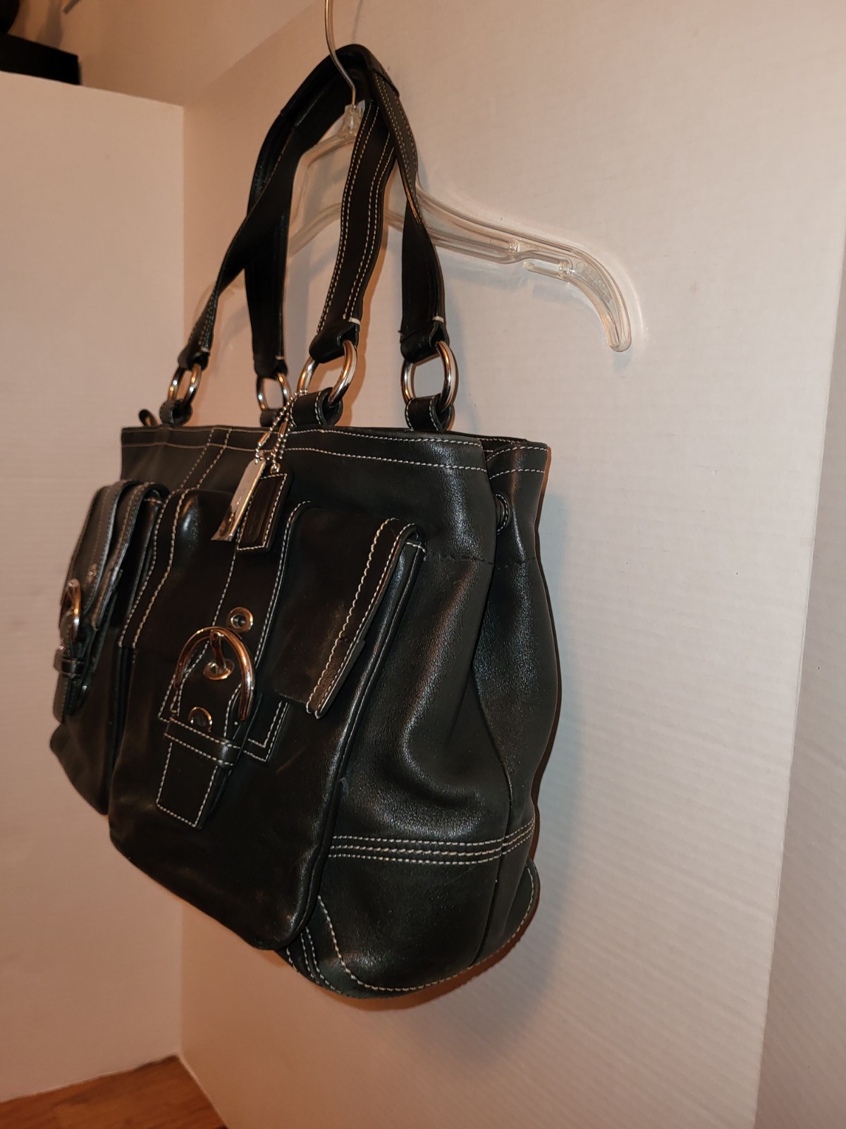 Coach F06468 Soho Tote Satchel Black Leather Double Handle Purse Handbag Large