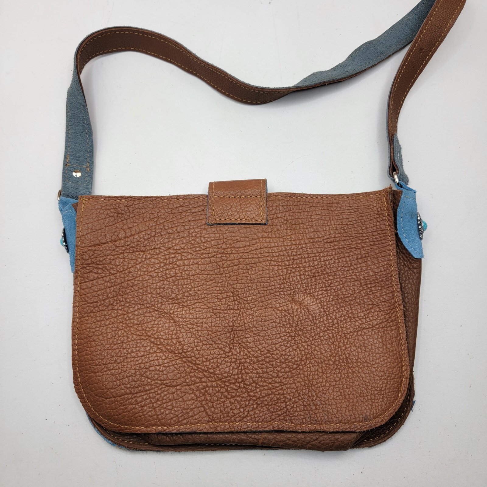 Handmade Leather Cowhide Fur Purse 11×8 Inches Blue