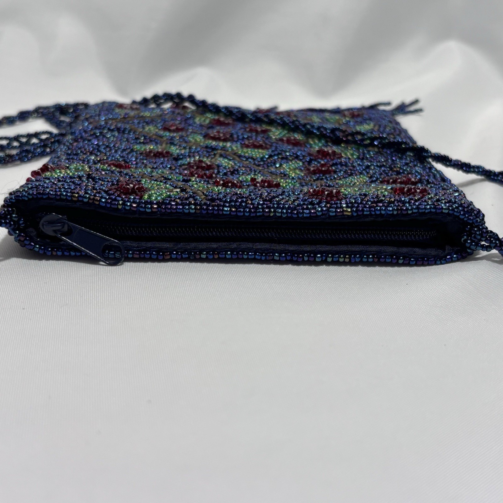 Ermo Beaded Fringe Crossbody Purse Bag Blue Red Green Cherry Flowers Cherries