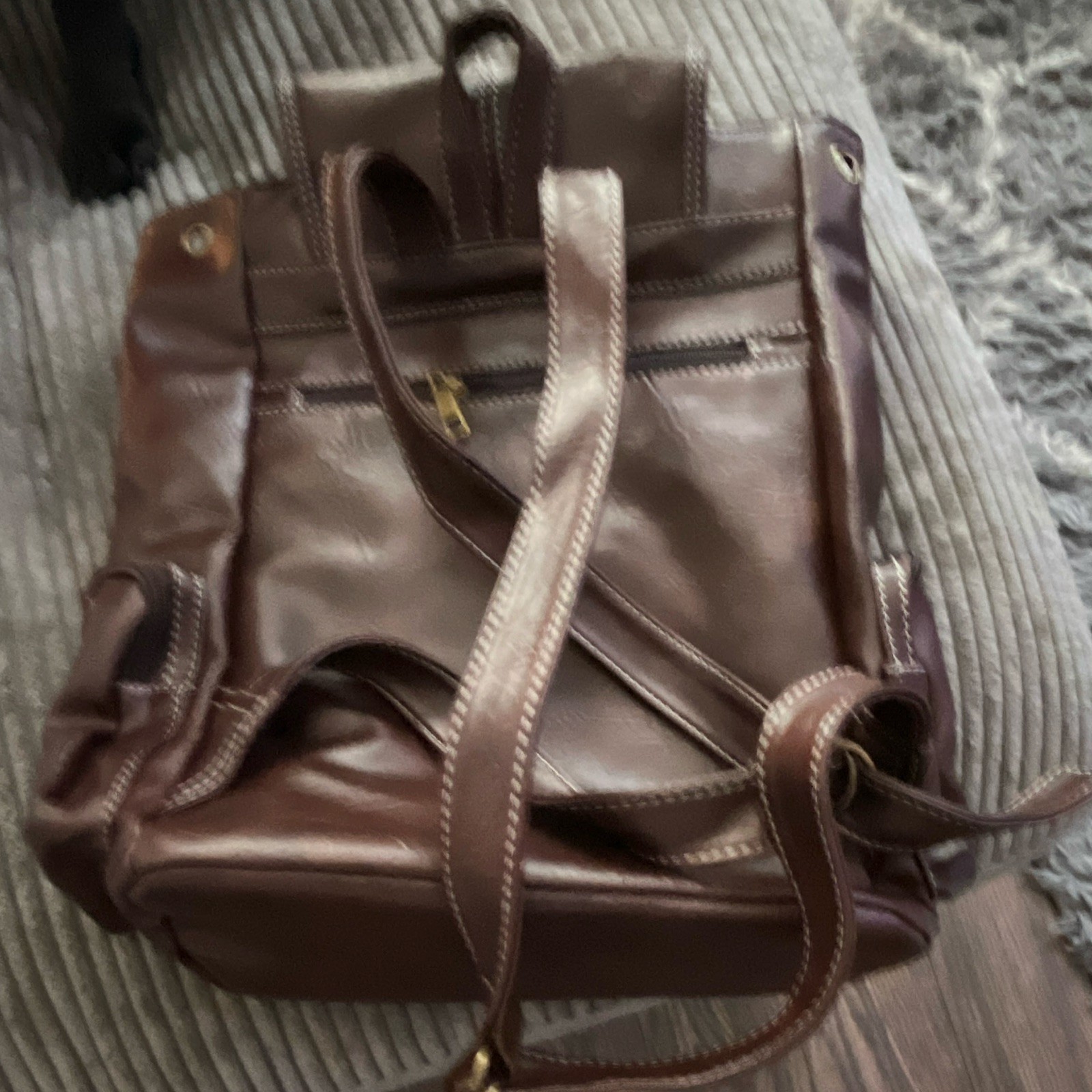Genuine Leather Women’s Backpack Solid Buckle Flap Zip Closure Outer Pockets