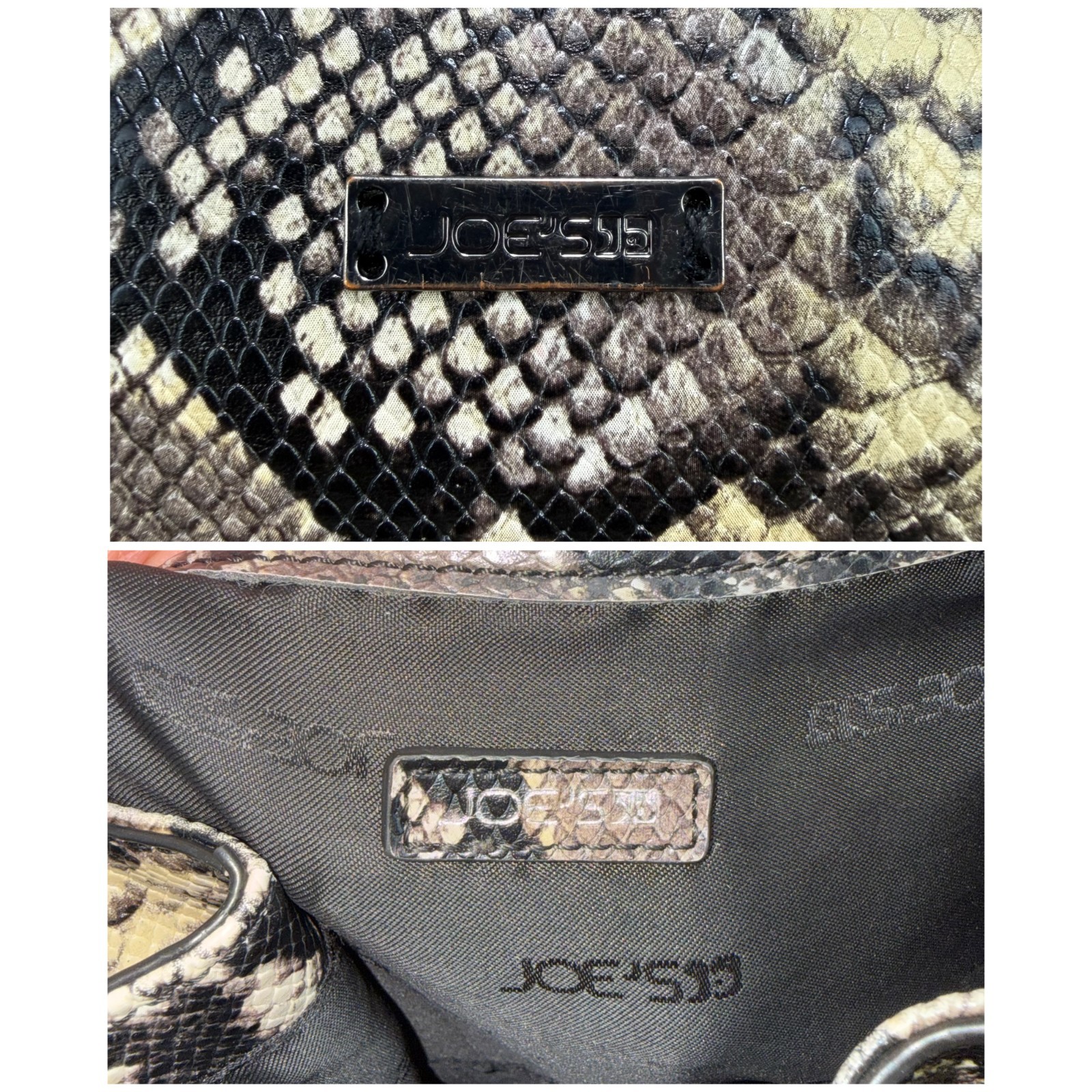 Joes Jeans Bag Large Grey Faux Snake Skin Hobo Shoulder Tote Purse Handbag