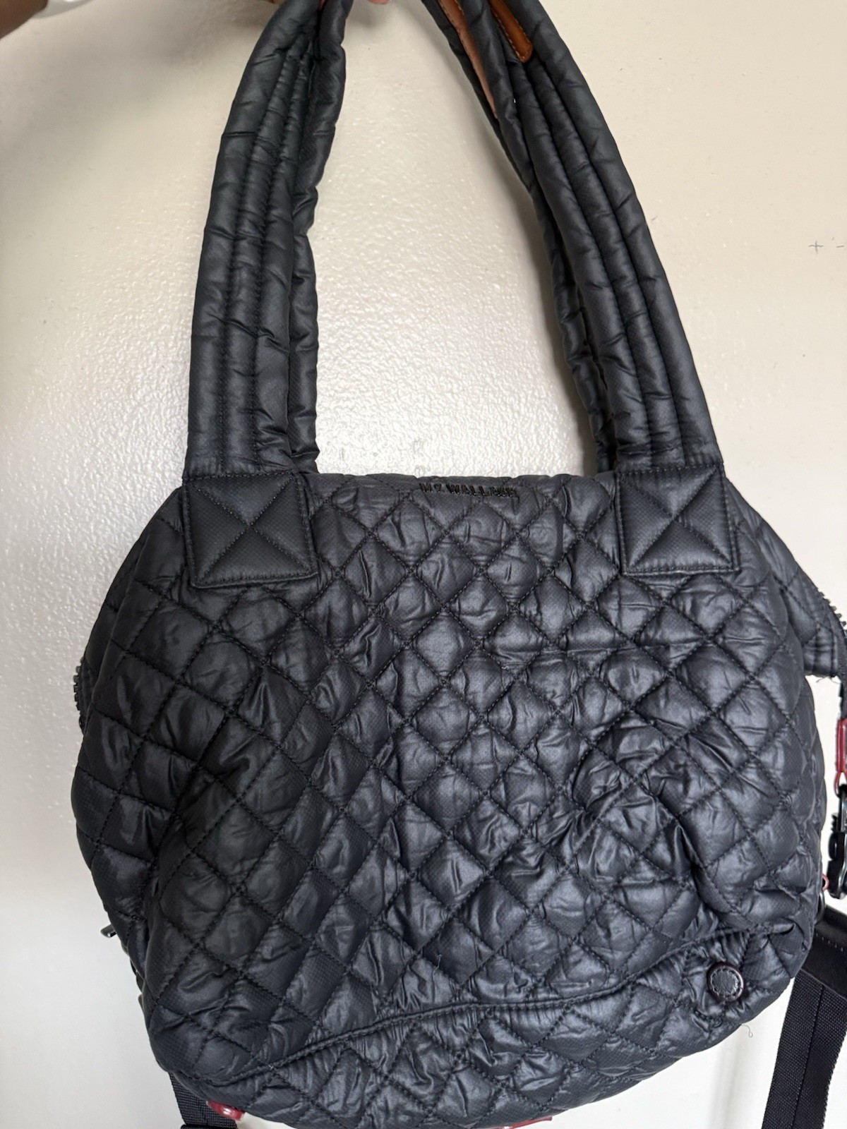 MZ Wallace Black Tote Bag Double Handles Zip Closure, Detachable Strap Pockets