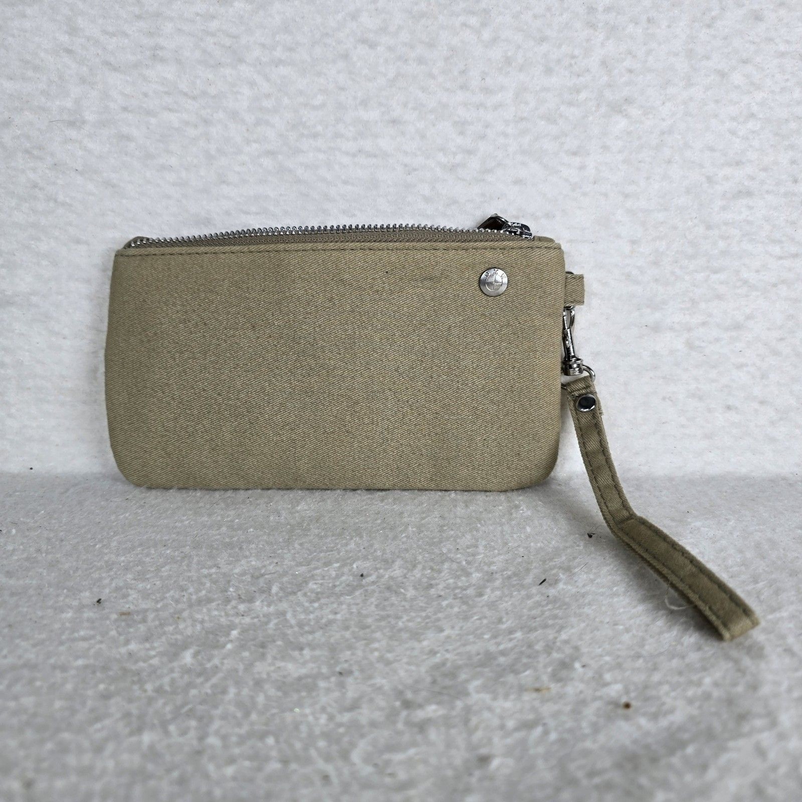 BMW Emblem Logo Sand Khaki Tweed Zippered Wristlet
