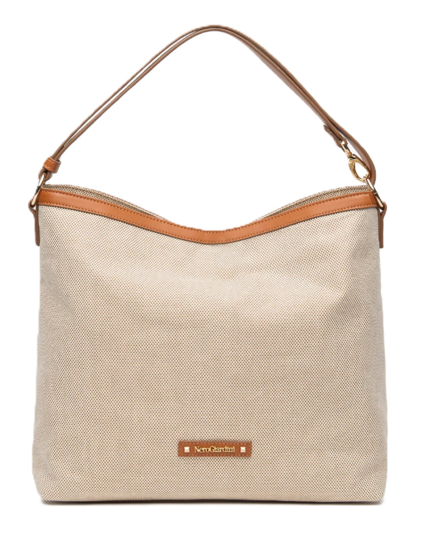 BLACK GARDENS E644241D 400 WOMEN’S ZIP CANVAS BEIGE LEATHER ZIP SHOULDER BAG