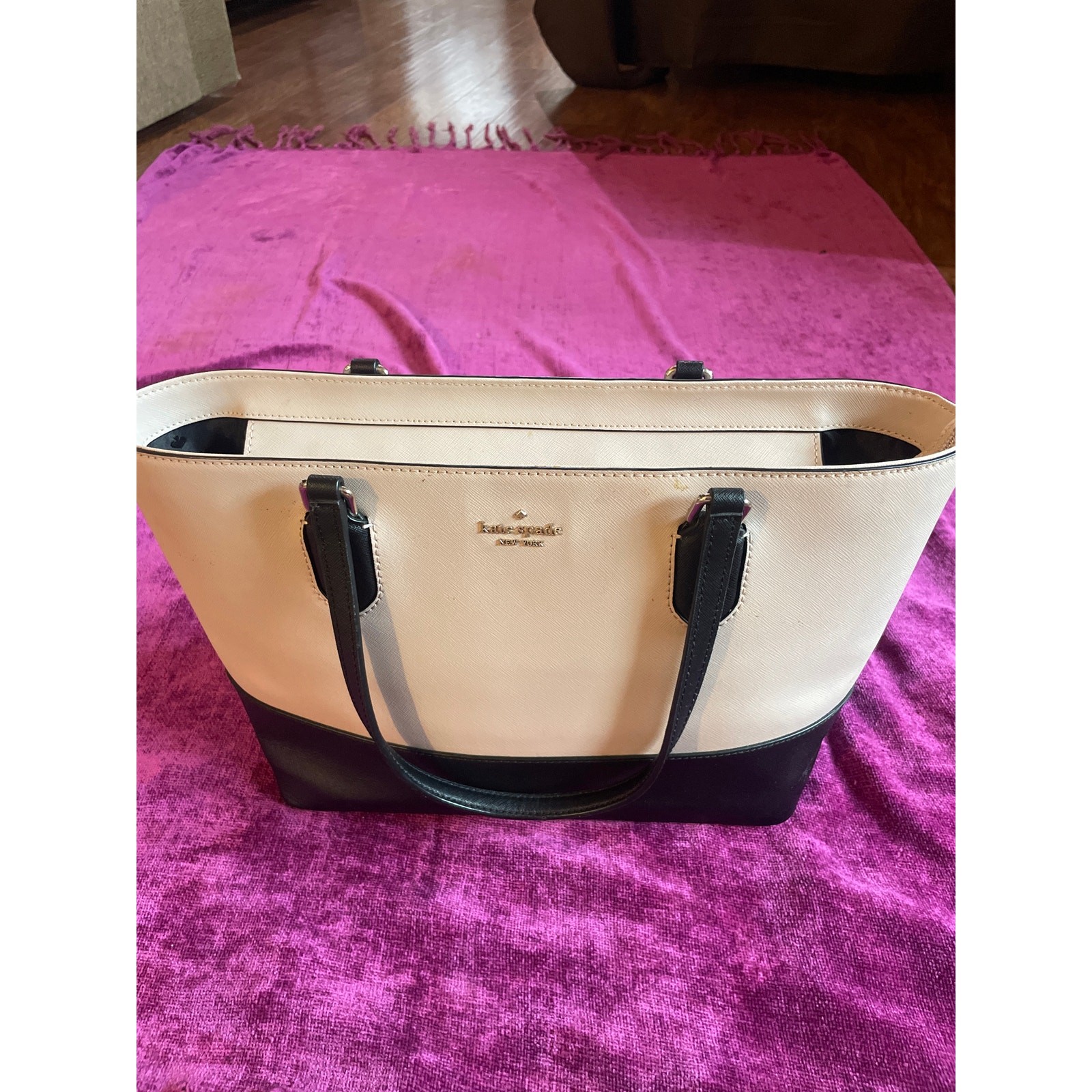 KATE SPADE Laurel Way Dally Bag Shoulder Tote Purse Bone and Black MINIMALIST