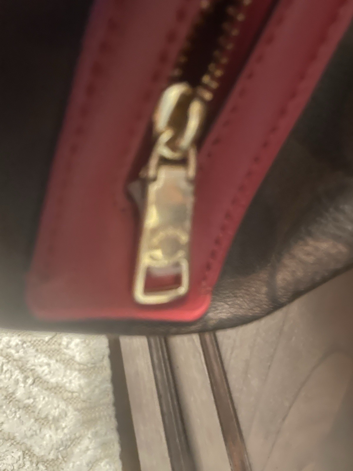 Coach Signature Logo Shoulder Bag Brown/Red Zip Closure Gold Hardware Charm