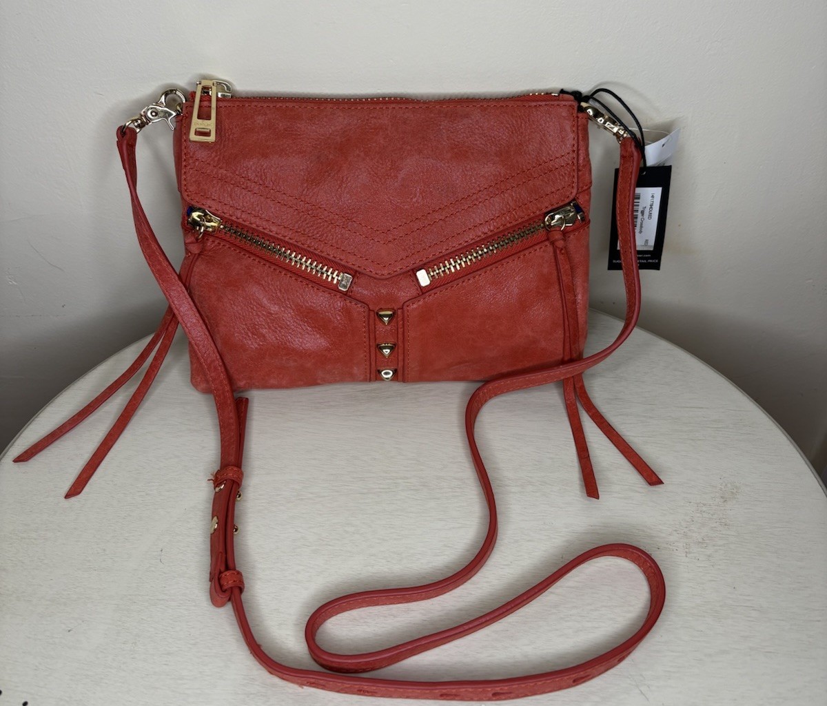 Botkier New York Trigger Crossbody Red Leather Purse Bag Gold Studs Fringe Retro