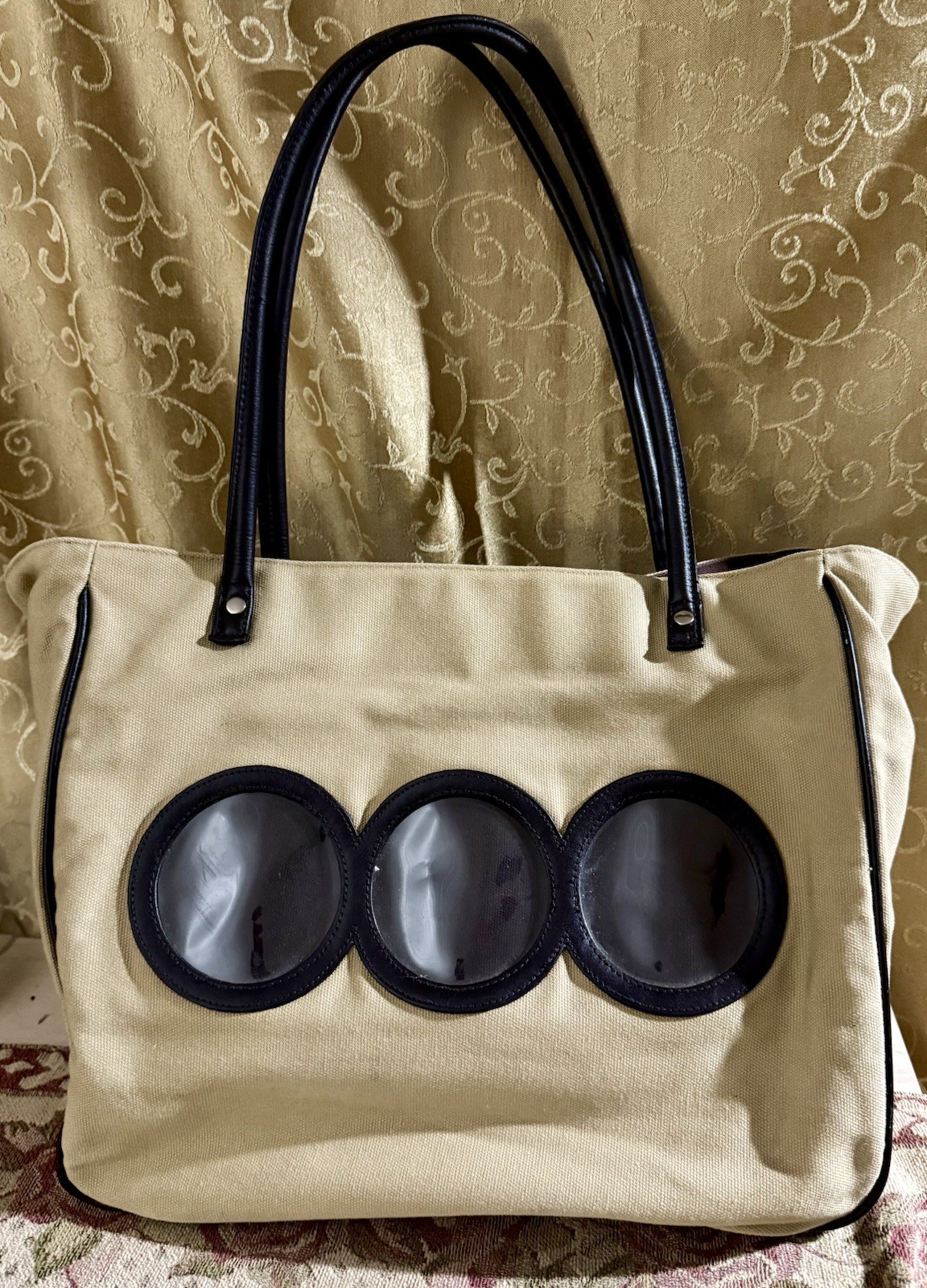 Red Envelope Khaki and Brown Canvas Photo Collage Large Tote Bag