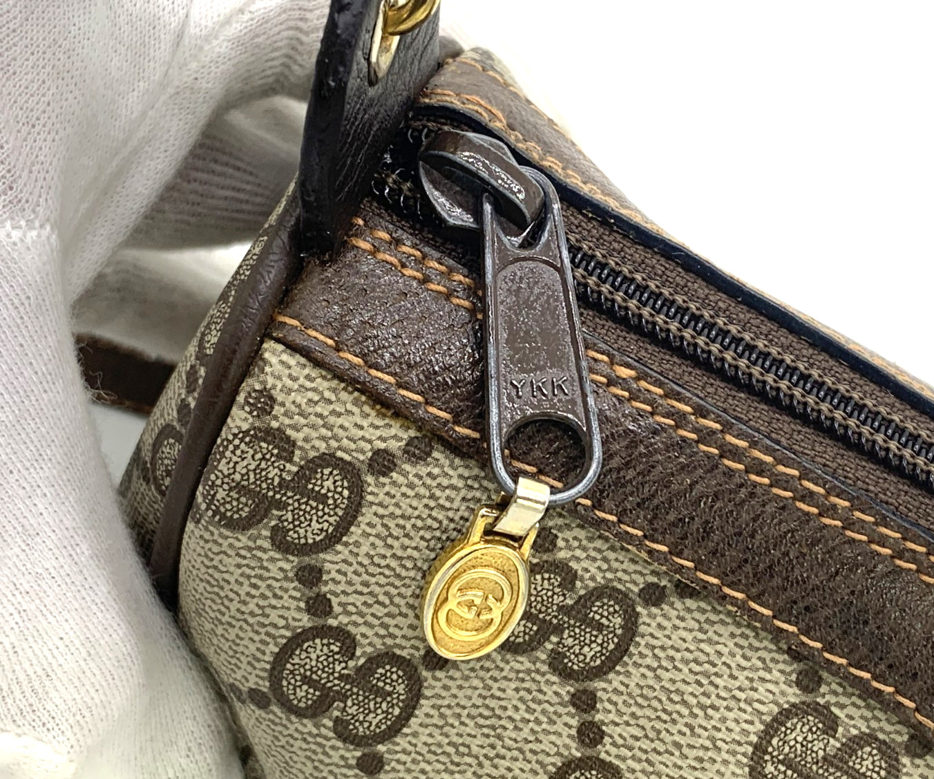 GUCCI VINTAGE Ophidia Shoulder Bag Web Stripe Logo Brown PVC Classic Authentic