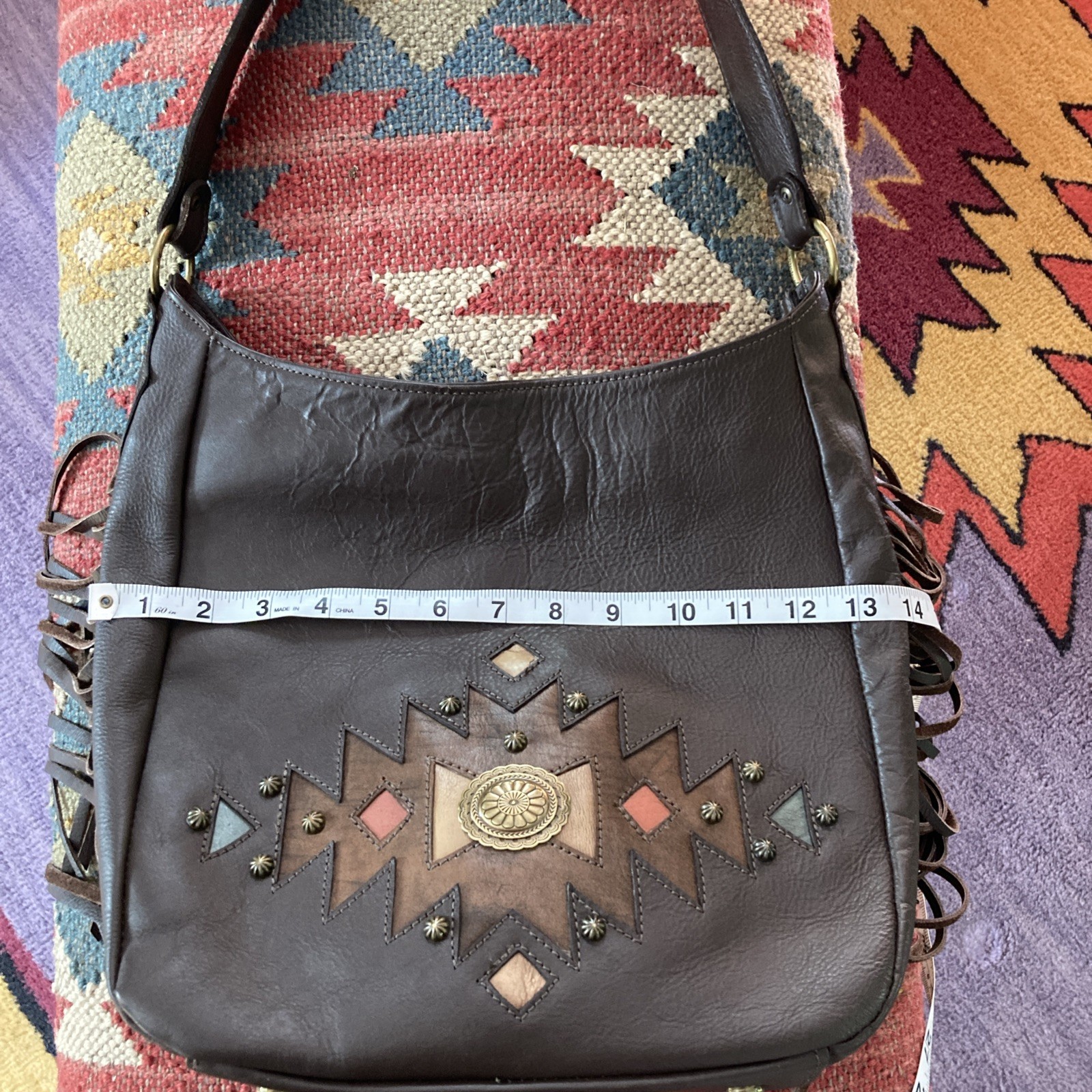 American West Dream Catcher Slouch Shoulder Bag Brown Leather Equestrian Style