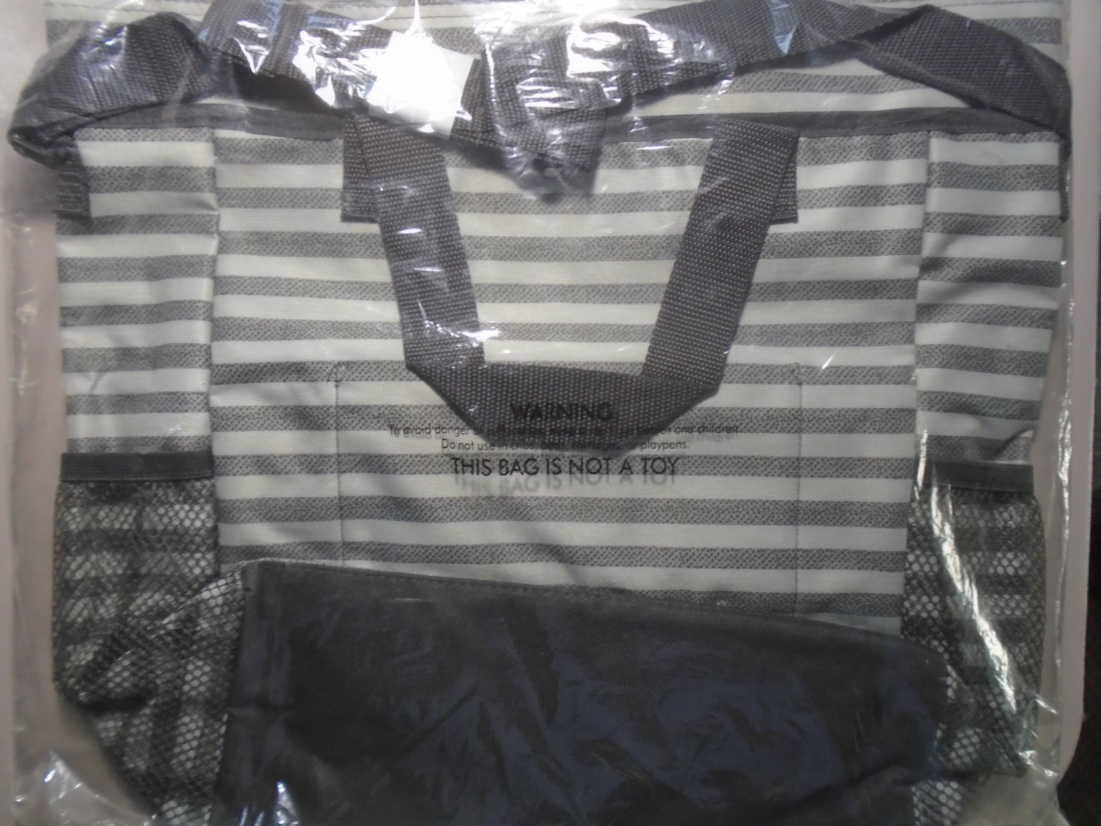 Thirty-One Striped Crossbody Organizing Tote Scribble Stripe Black Gray White