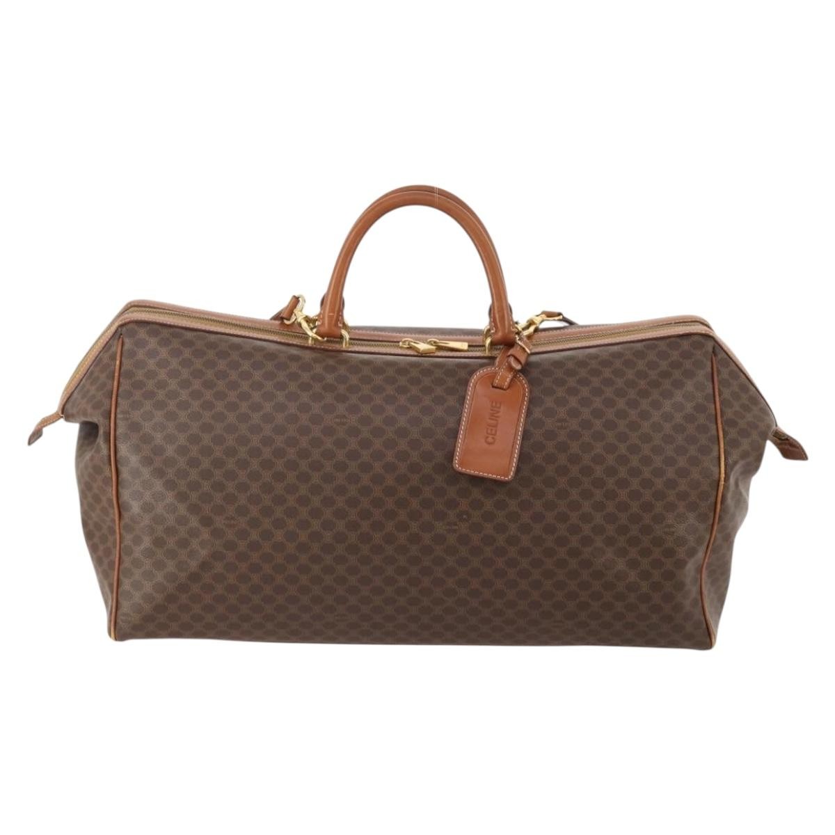 CELINE Macadam Canvas Boston Bag PVC Leather 2way Brown Gold Auth ep14007