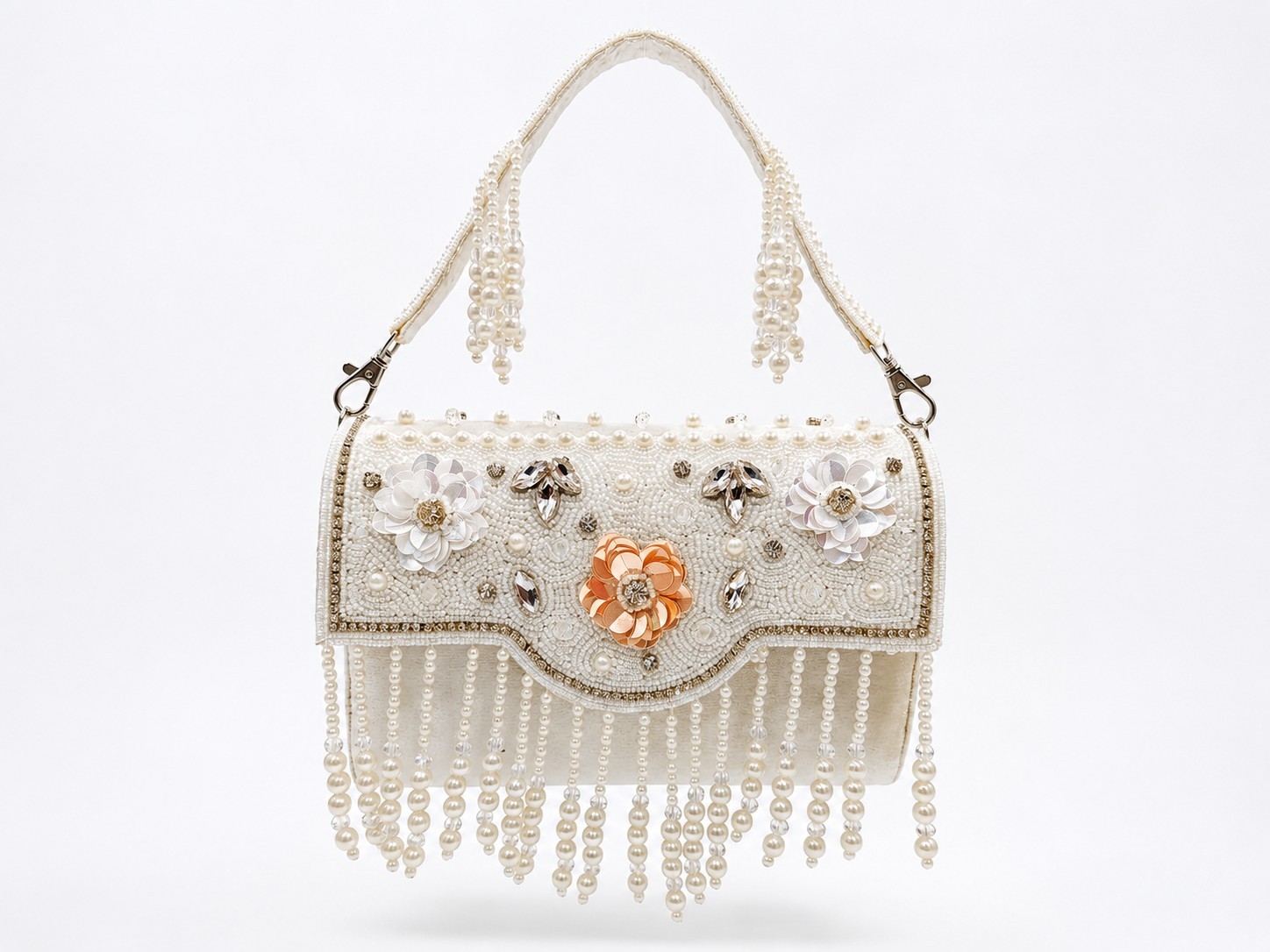 LuxeNest Pearl Beaded Floral Evening Shoulder Bag Wedding Bridal Party Purse