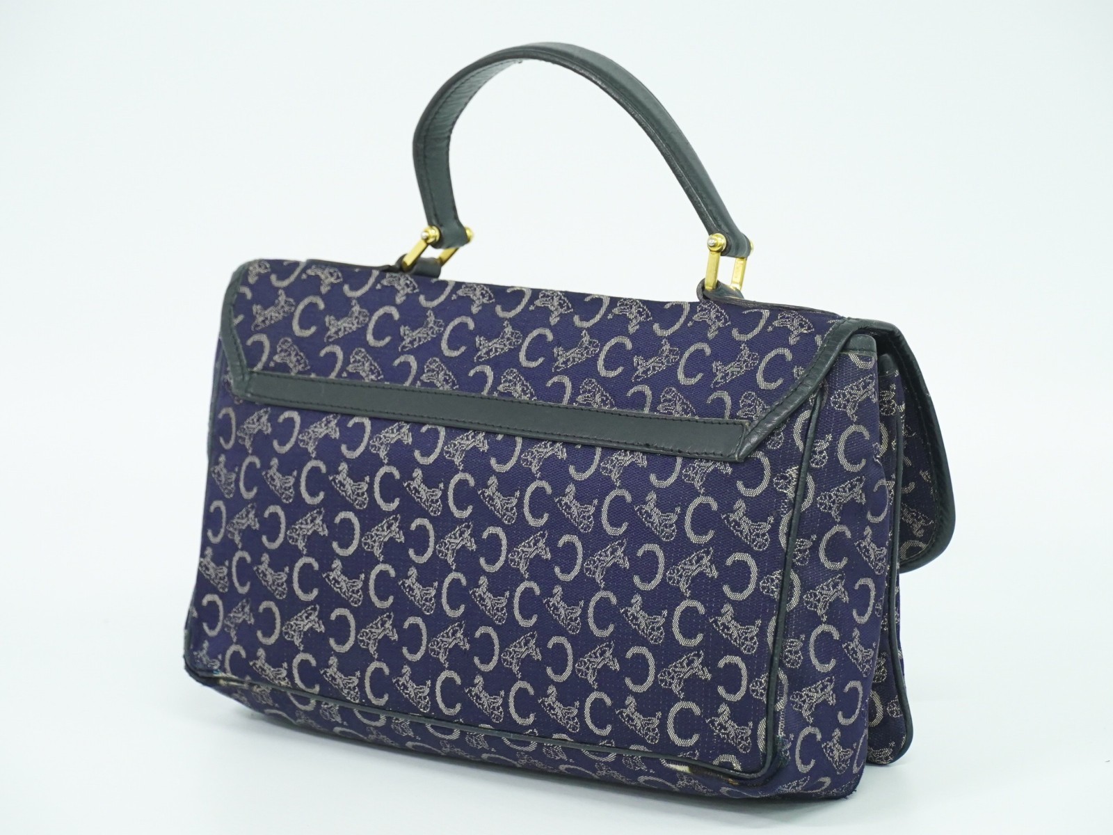 CELINE C Sulky Canvas Top Handle Handbag Navy