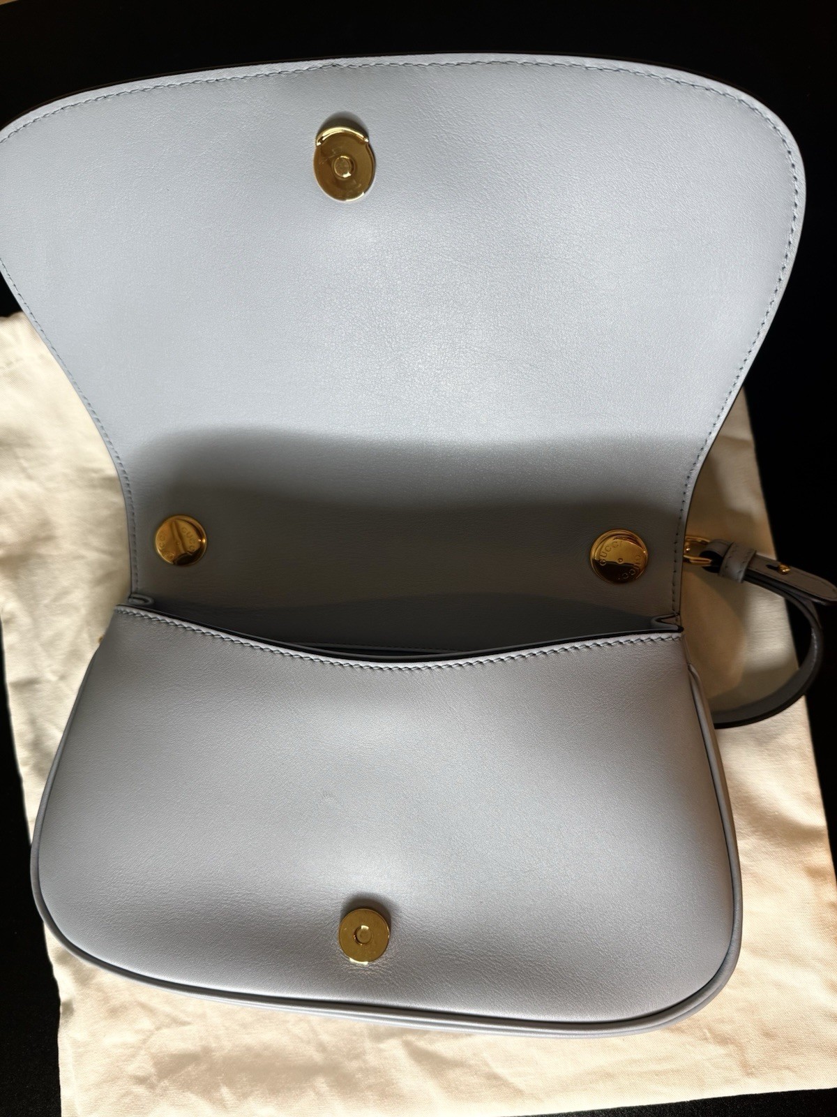 Gucci Light Blue Crossbody Bag Gold Hardware Adjustable Strap Dust Bag Cards