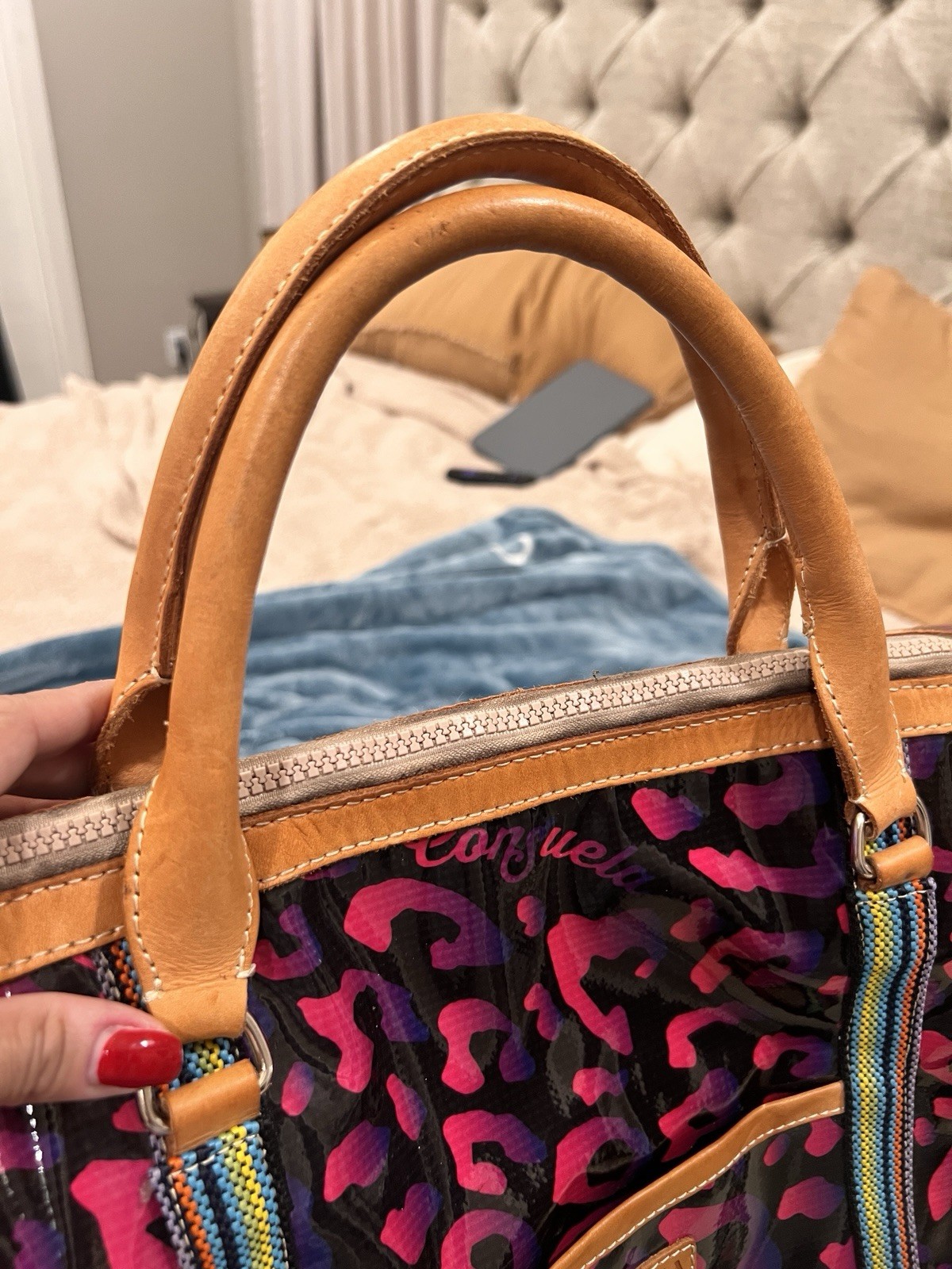 Consuela Leopard Print Duffle Travel Weekender Bag Pink Purple Detachable Strap