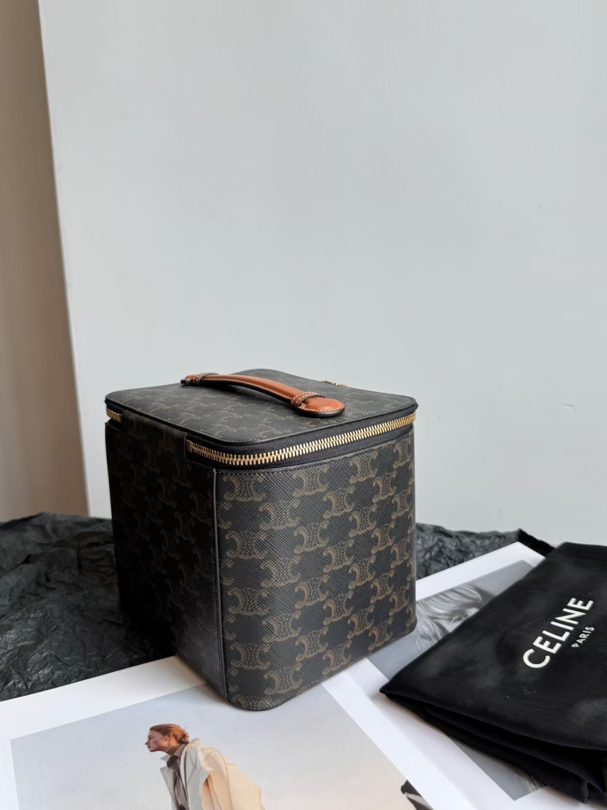 Celine Triomphe Monogram Vanity Handbag L18cm