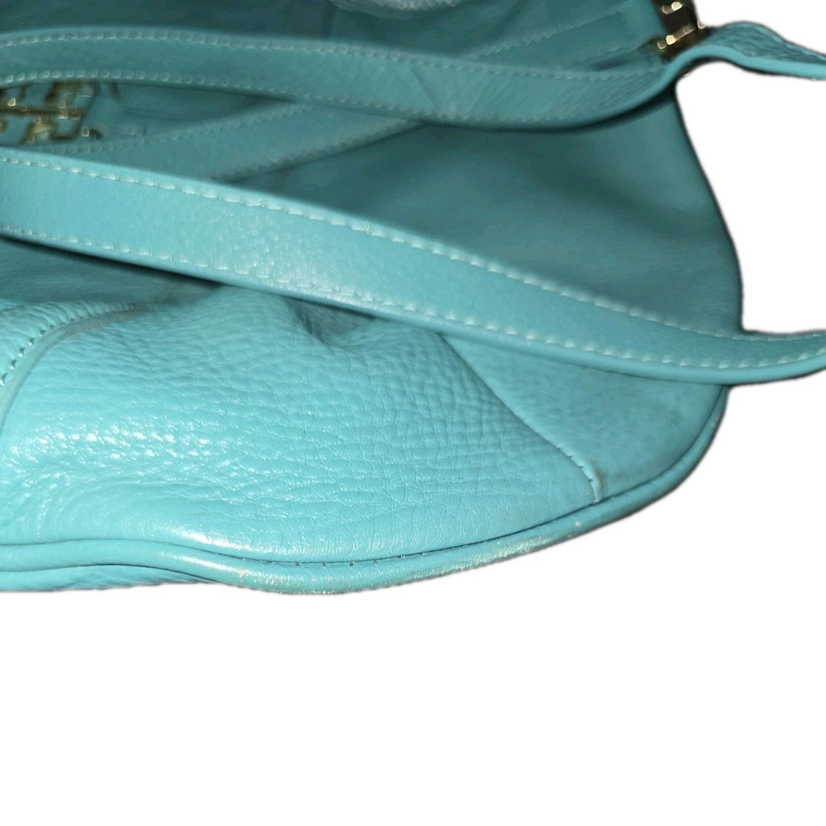 Tory Burch Amanda Teal Leather Flat Hobo Bag.