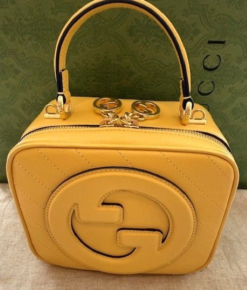 Gucci Blondie Mini Top Handle Bag Yellow Calfskin Leather Crossbody Authentic