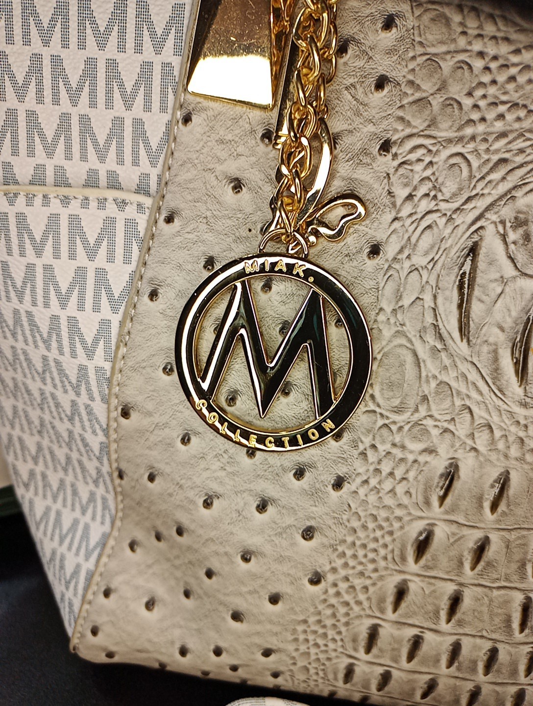 Mia K. Collection Satchel Bag White Croc Embossed Monogram Purse NWOT