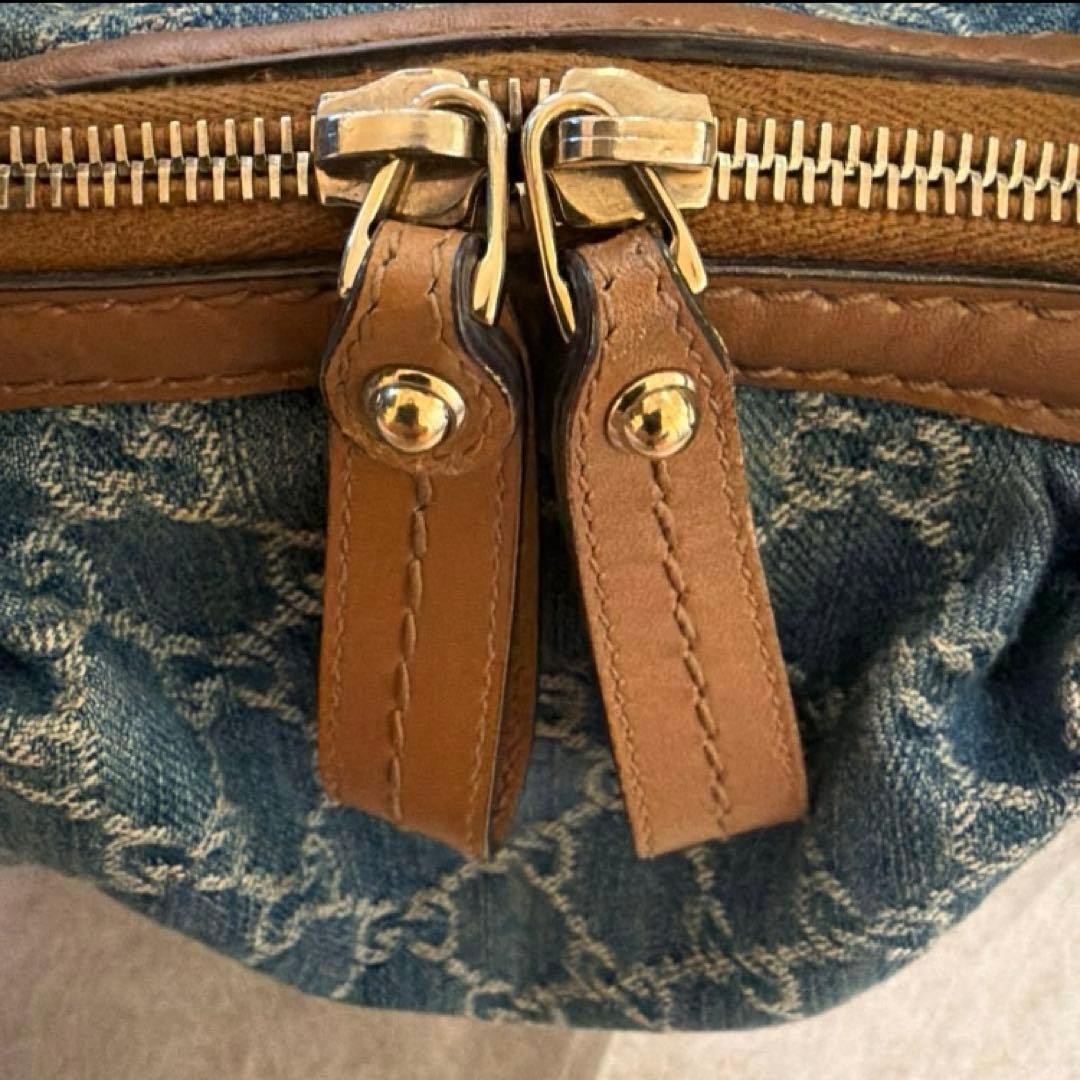 GUCCI Sookie Gg Denim Leather 2way Handbag Shoulder Bag Blue Brown Authentic