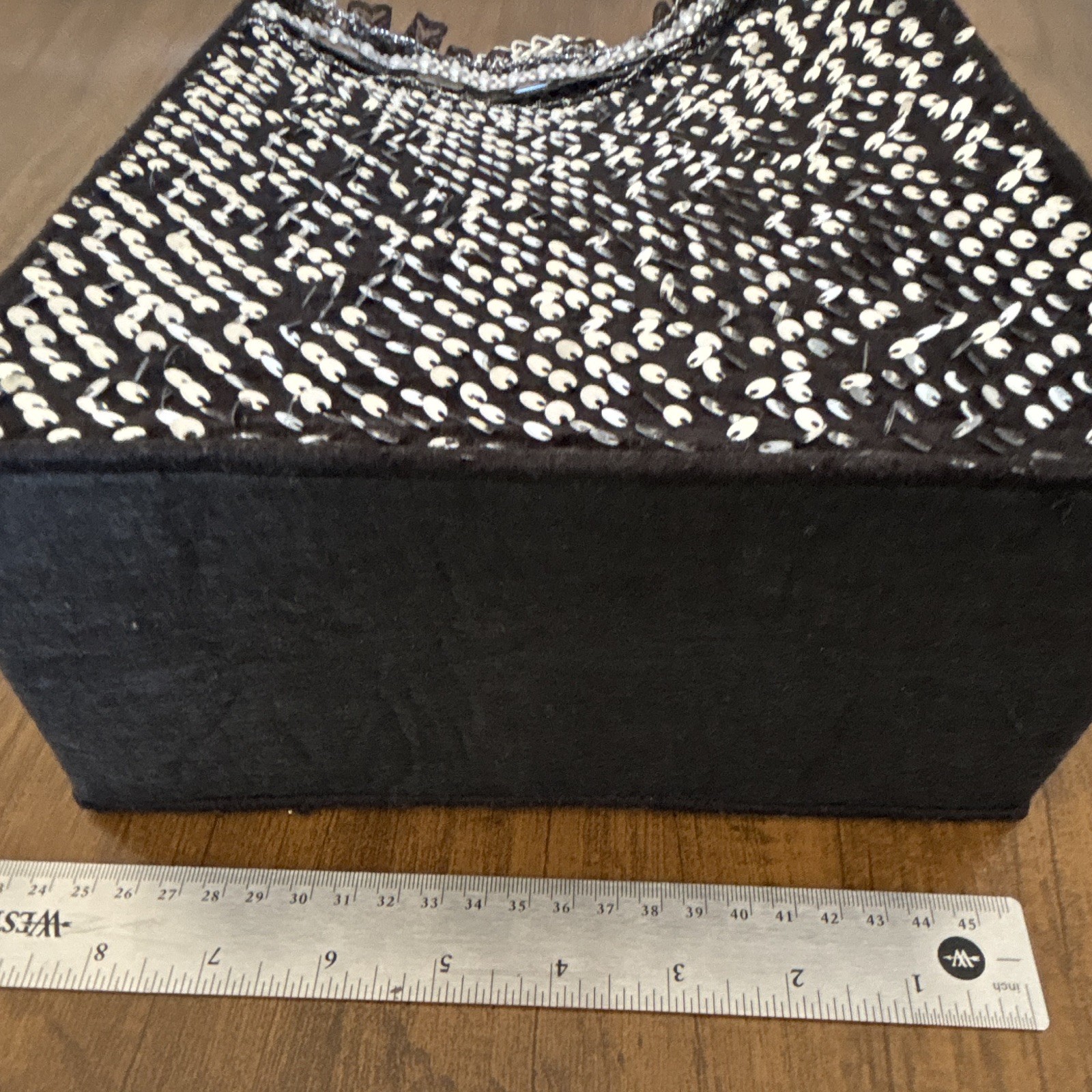 Black Sequin Top Handle Bag w/ Silver Chain Strap, Small Party Formal Purse