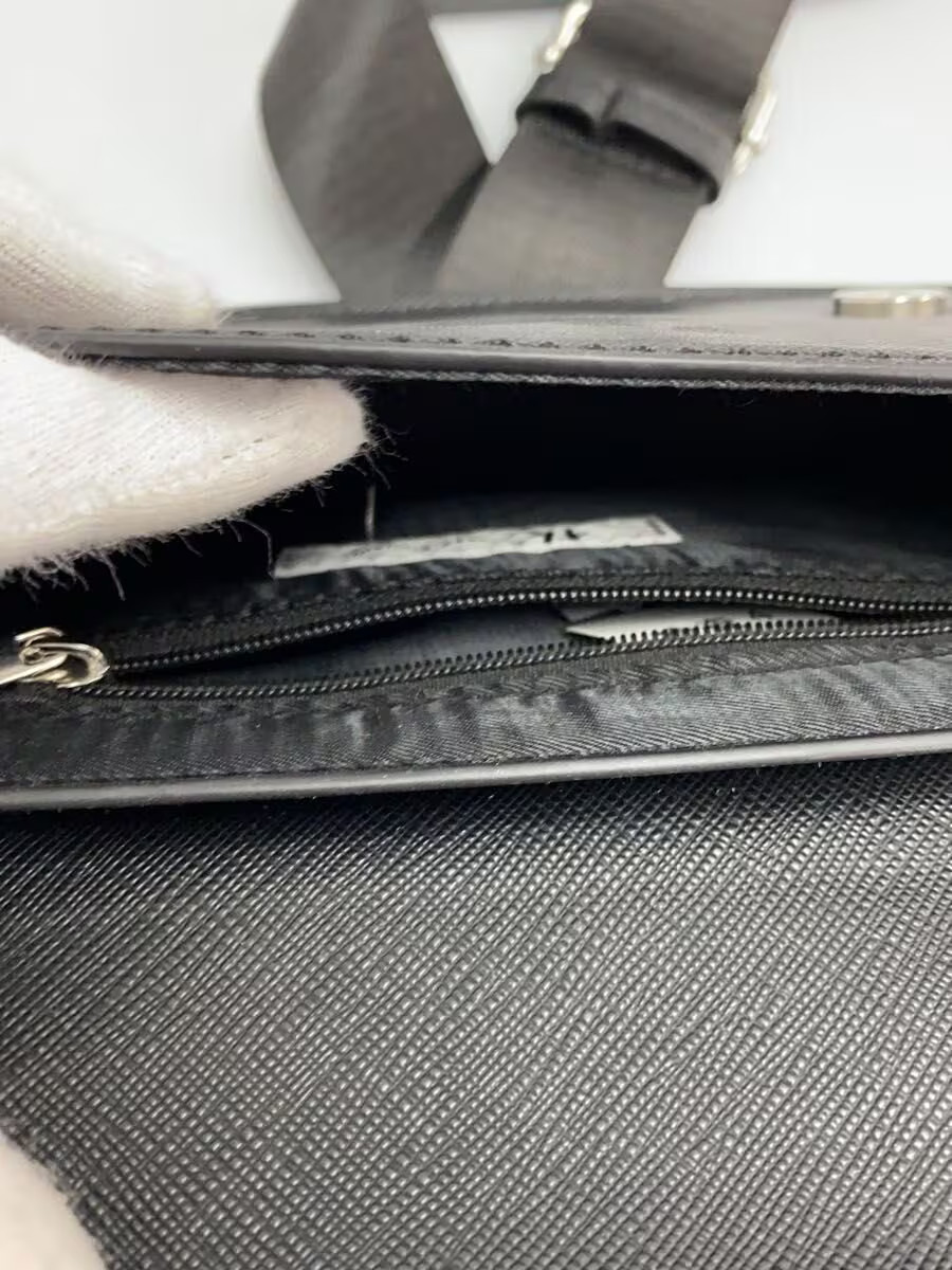 TAKEO KIKUCHI Shoulder Bag Leather Black Solid Color