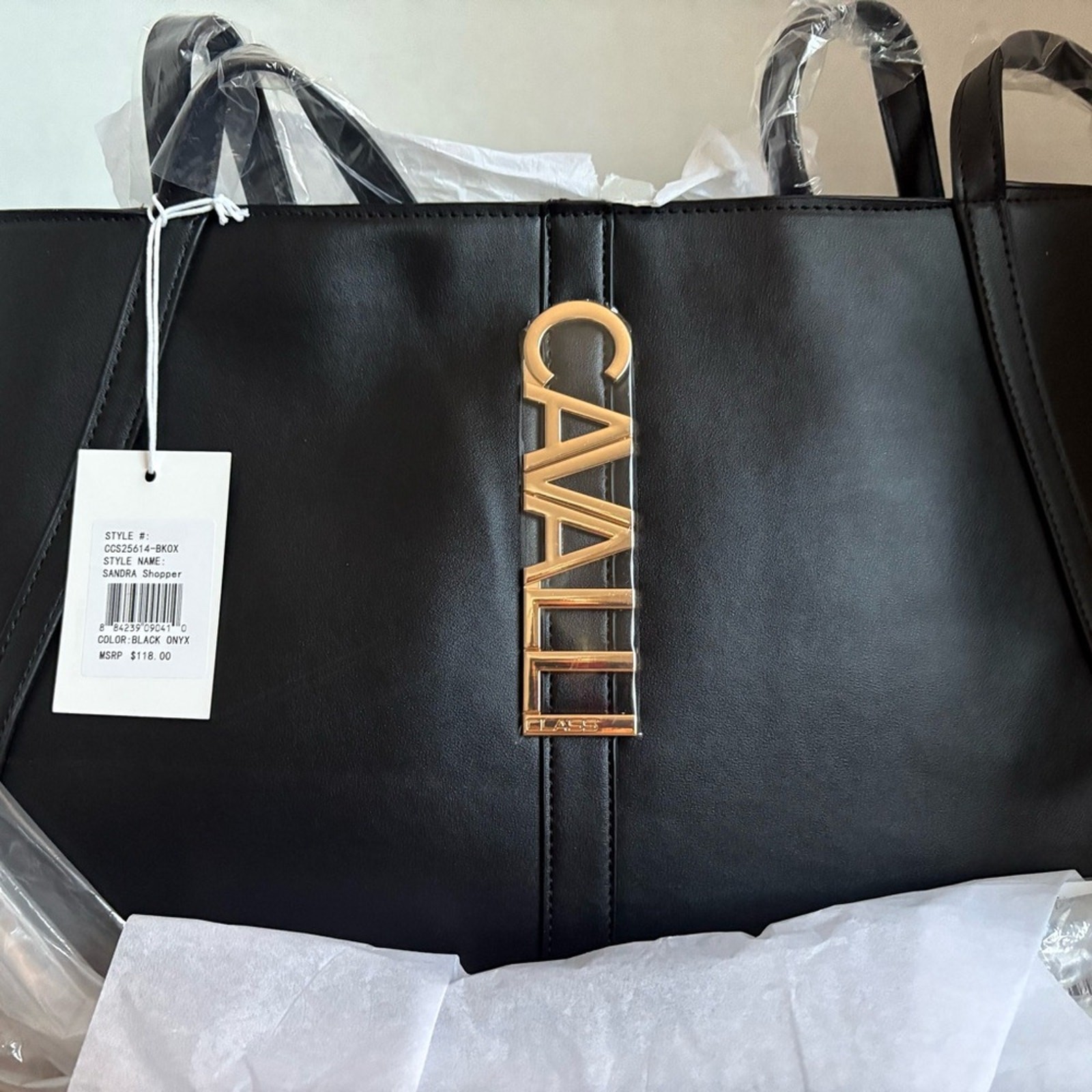 Cavalli Class Sandra Shopper Large Black Shoulder Bag NWT