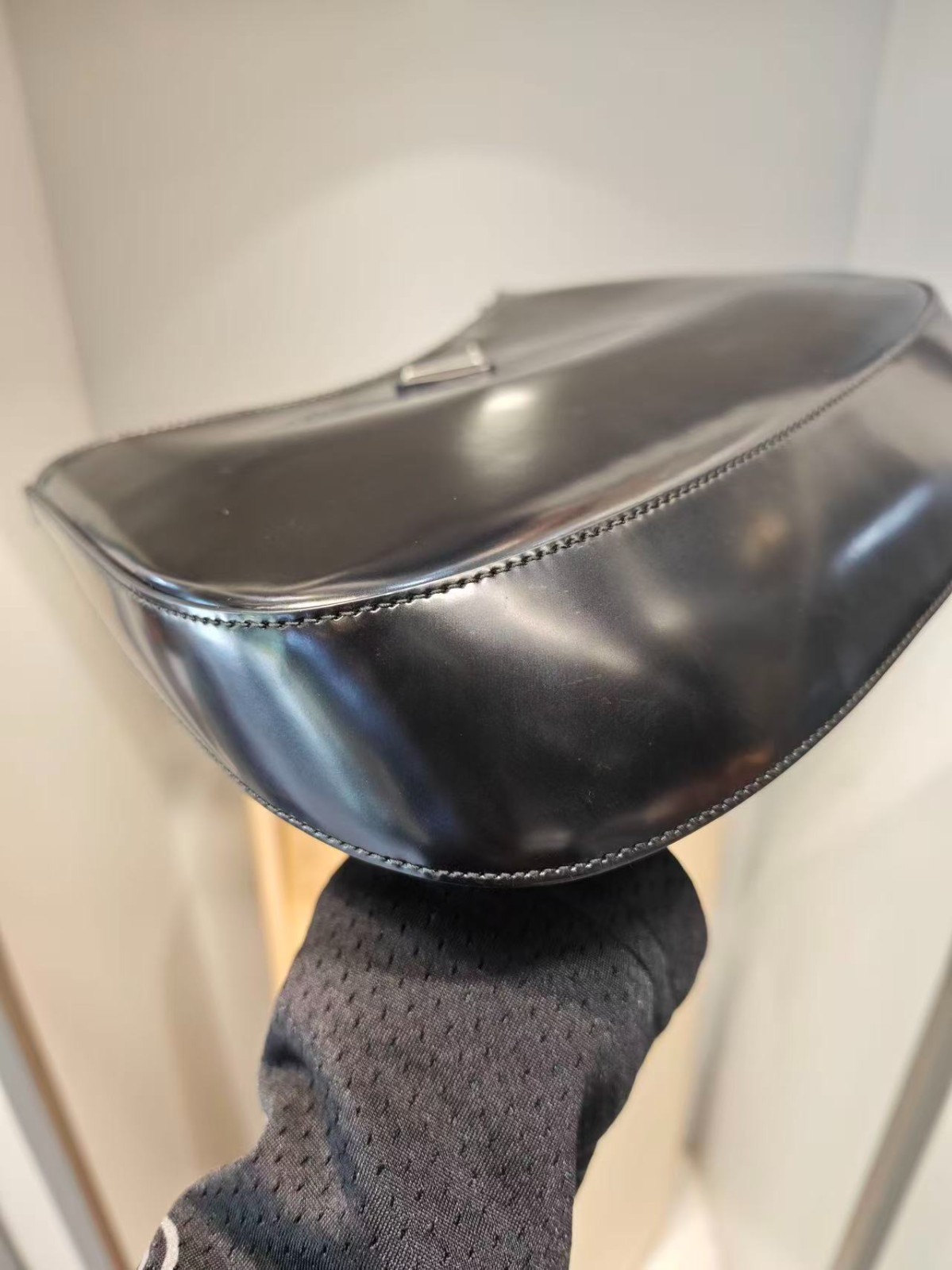 PRADA Cleo Black Brushed Leather Shoulder Hobo Bag