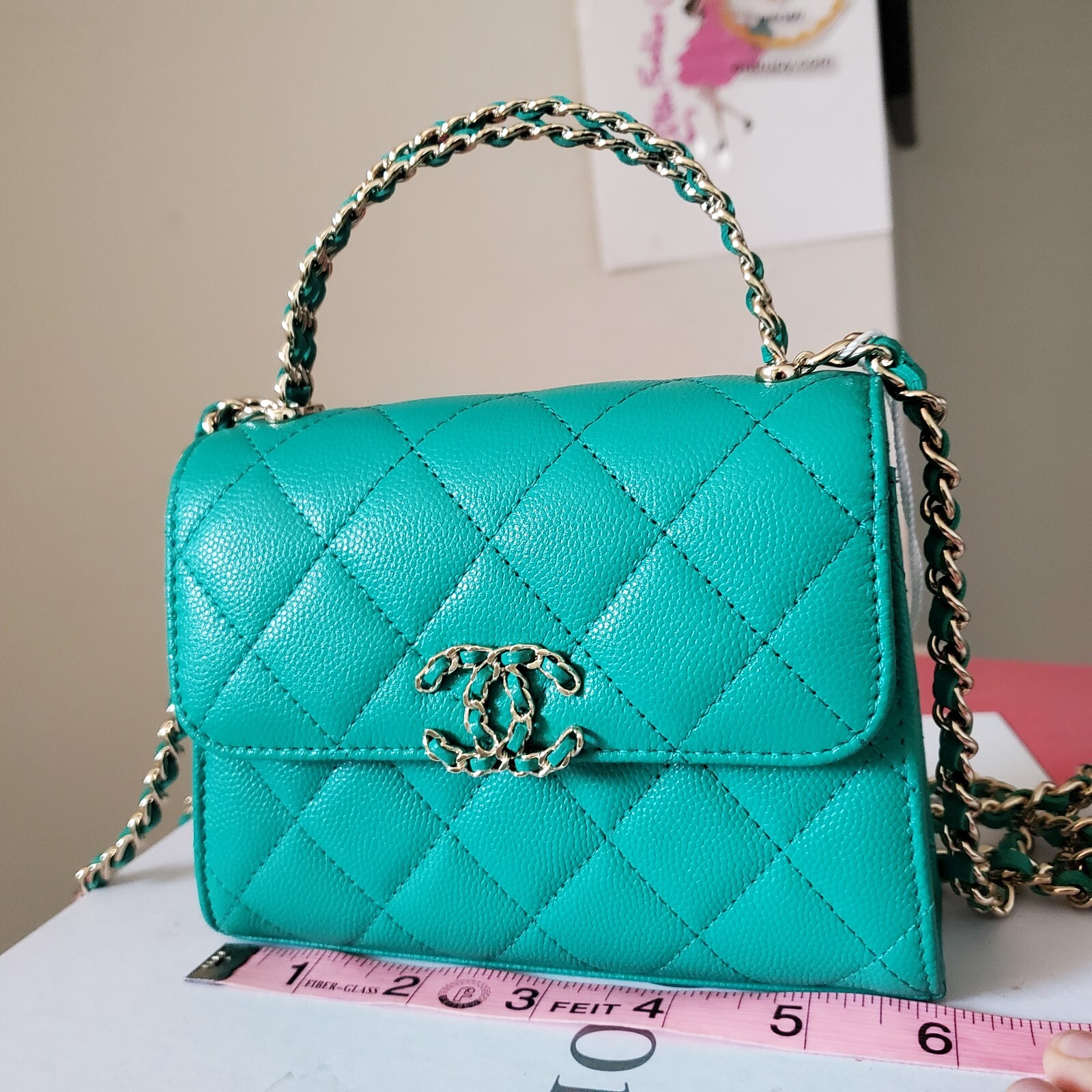 Chanel classic mini Chain Clutch black Green caviar gold hw Bag