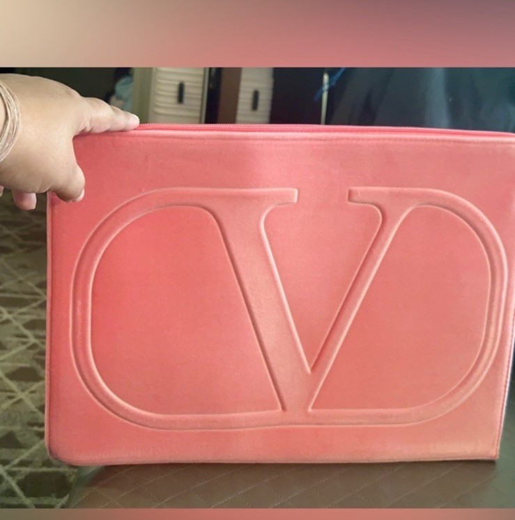 Valentino Pink Embossed V Logo Soft velvet Laptop Case