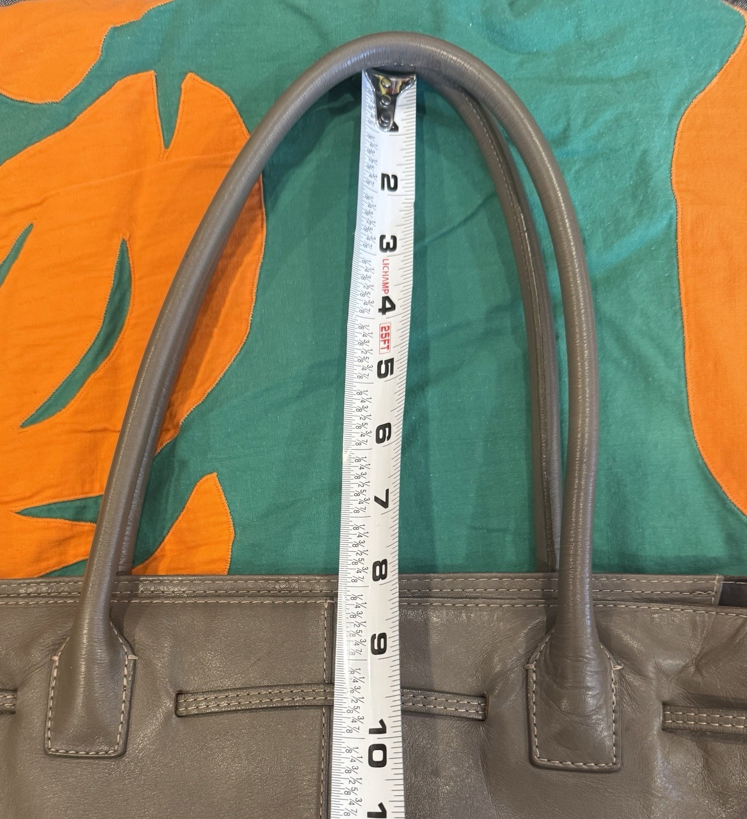 agnes b VOYAGE Khaki LEATHER Structured TOTE Silver O-Ring Detail Made/JAPAN EUC
