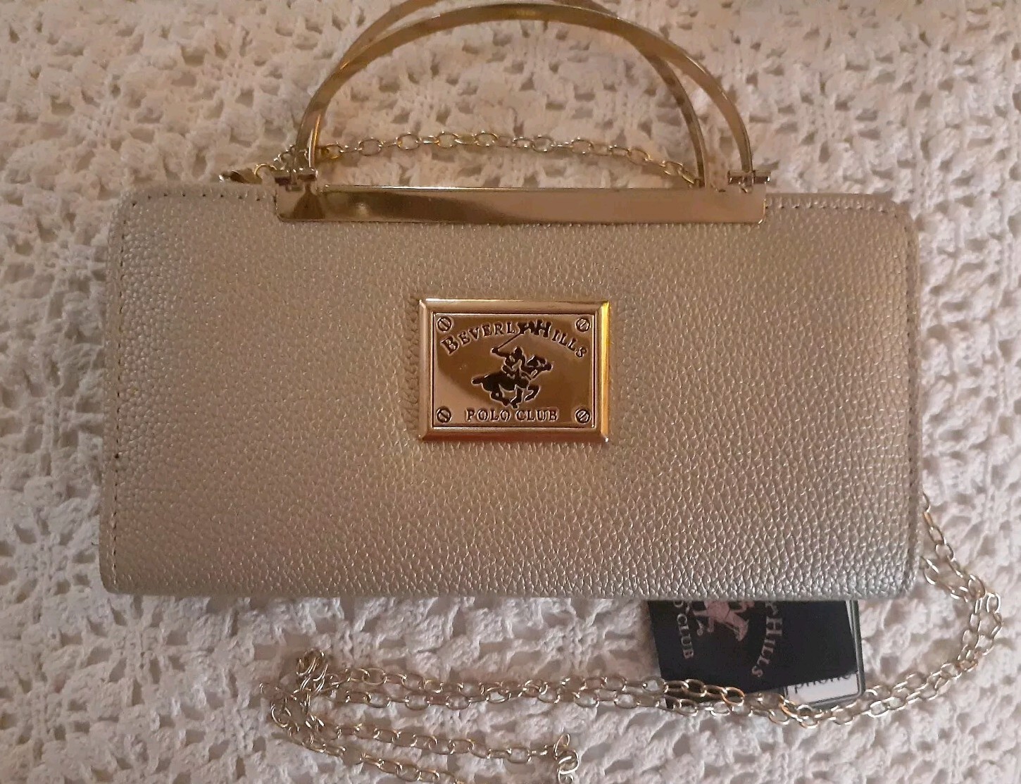 NEW NOS Beverly Hills Polo Club Purse. Tan With Gold Handles.