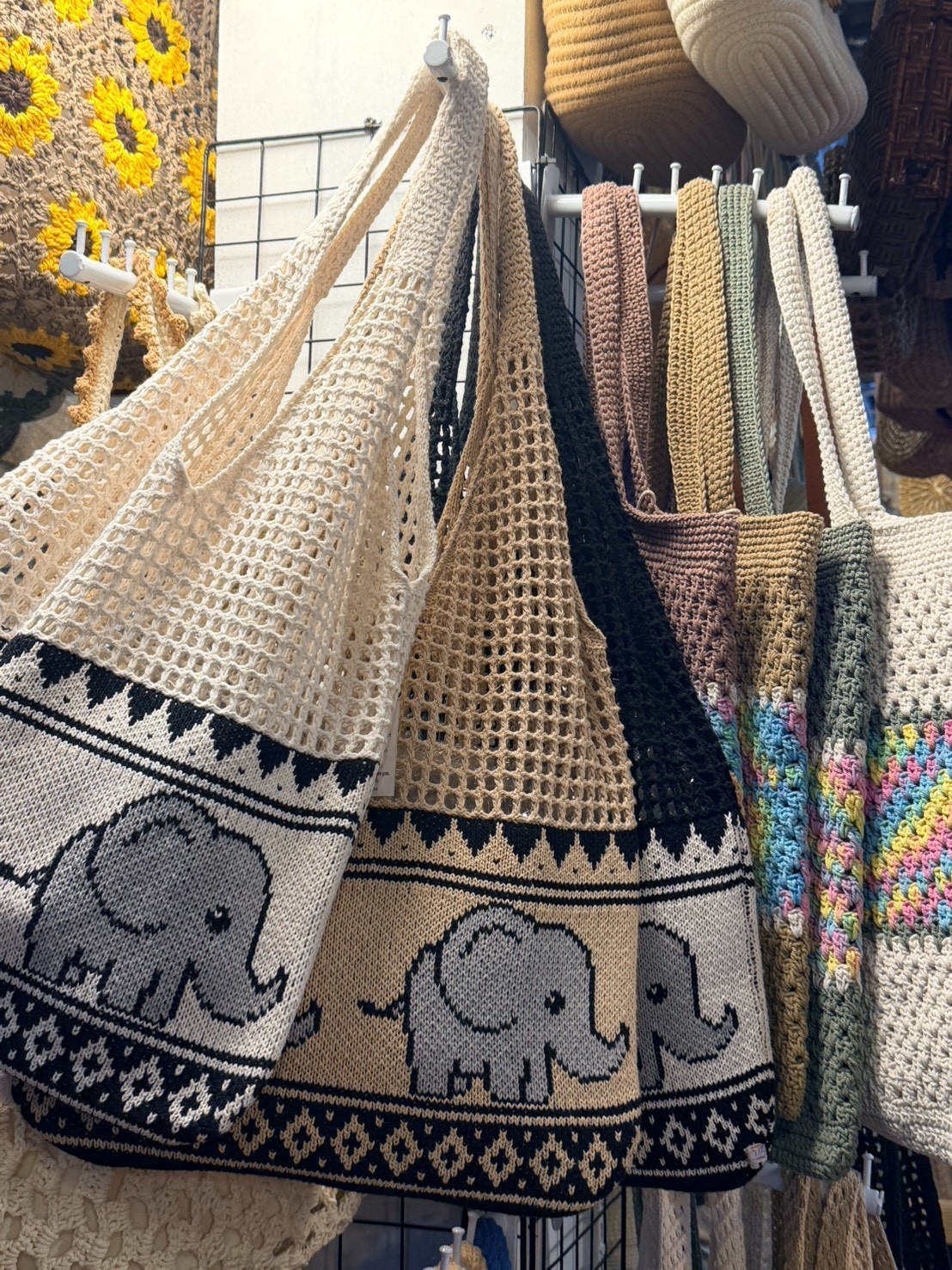 Handmade Elephant Crochet Tote Bag Knitted Shoulder Bag Boho Thailand Style