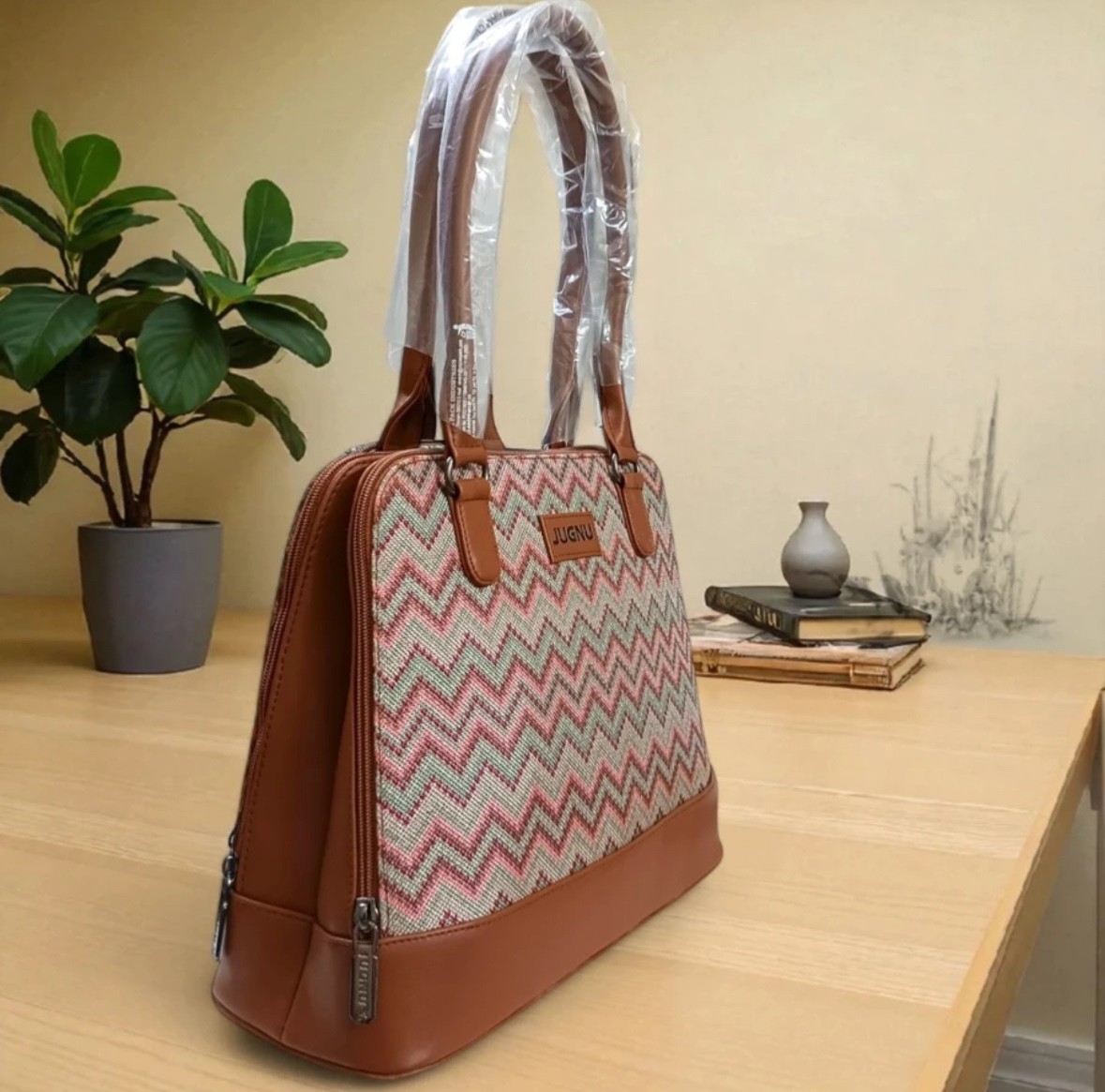 Stylish Jute & PU Leather Handbag for Women – Elegant, Spacious & Durable