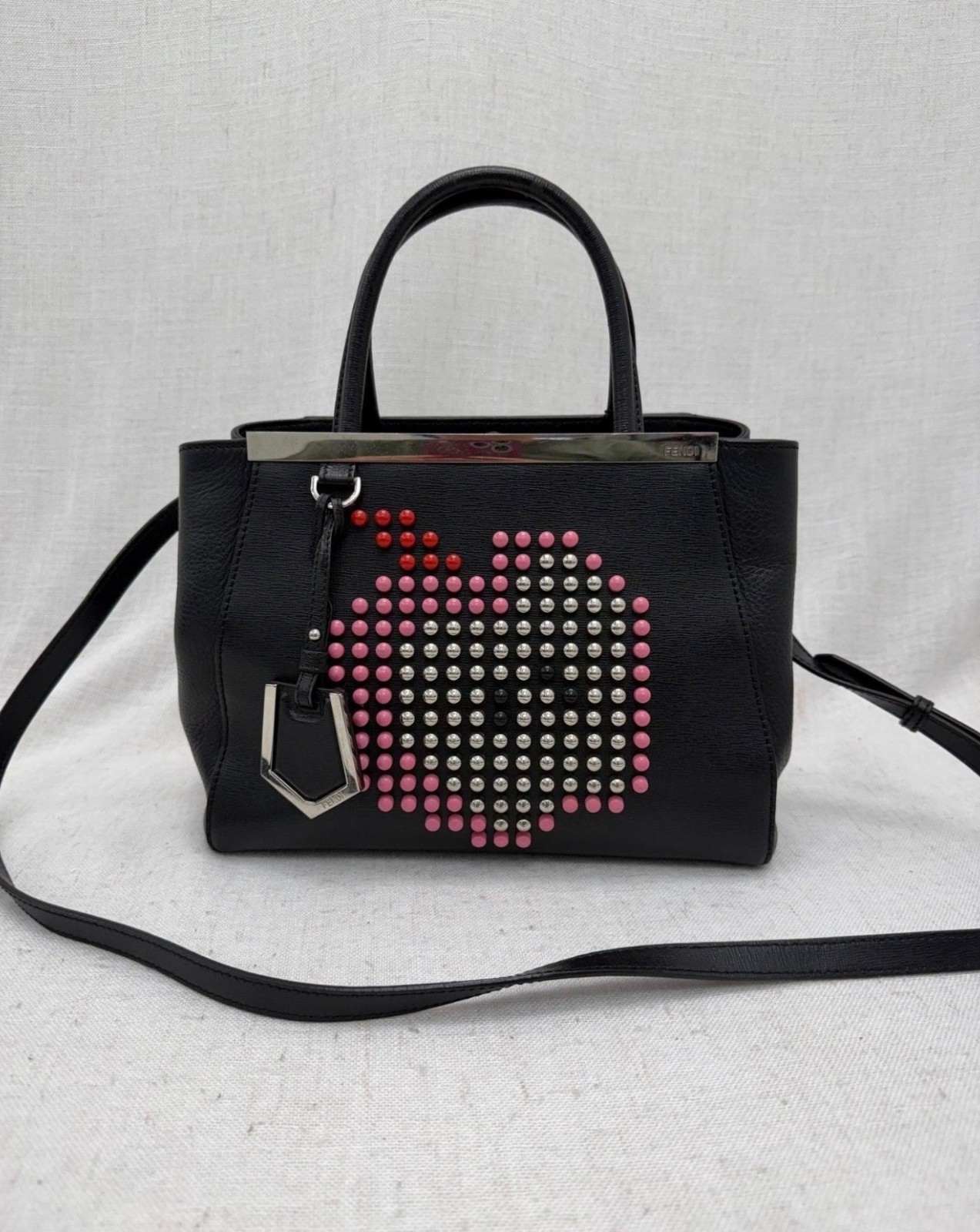 Fendi Black Leather Studded Apple Petite 2Jours 2Way Bag
