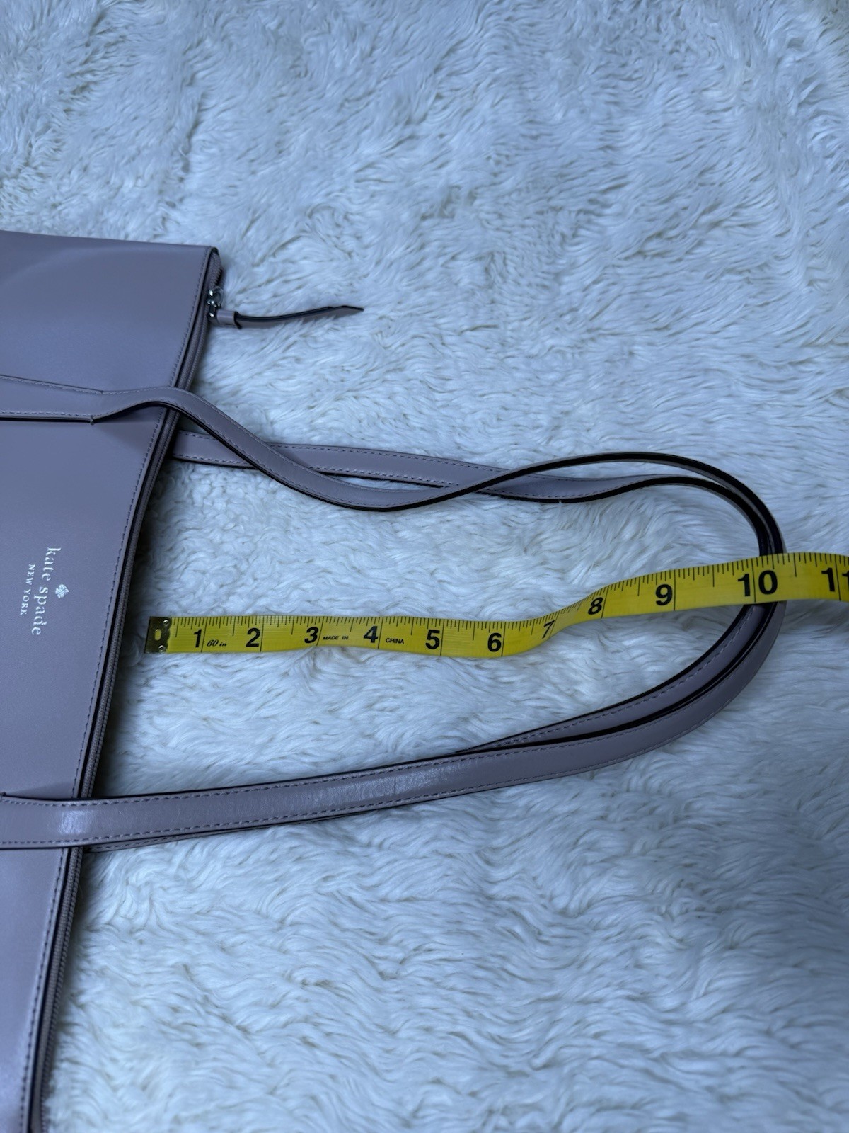 Kate Spade Cassy Leather Tote Bag Muted Taupe Lavender Gray Zip Top