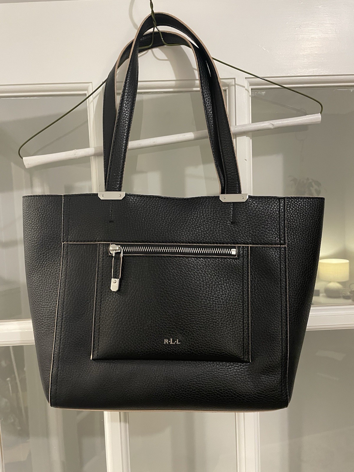 Lauren Ralph Lauren Black Leather handbag with pen ink on the inside see photos