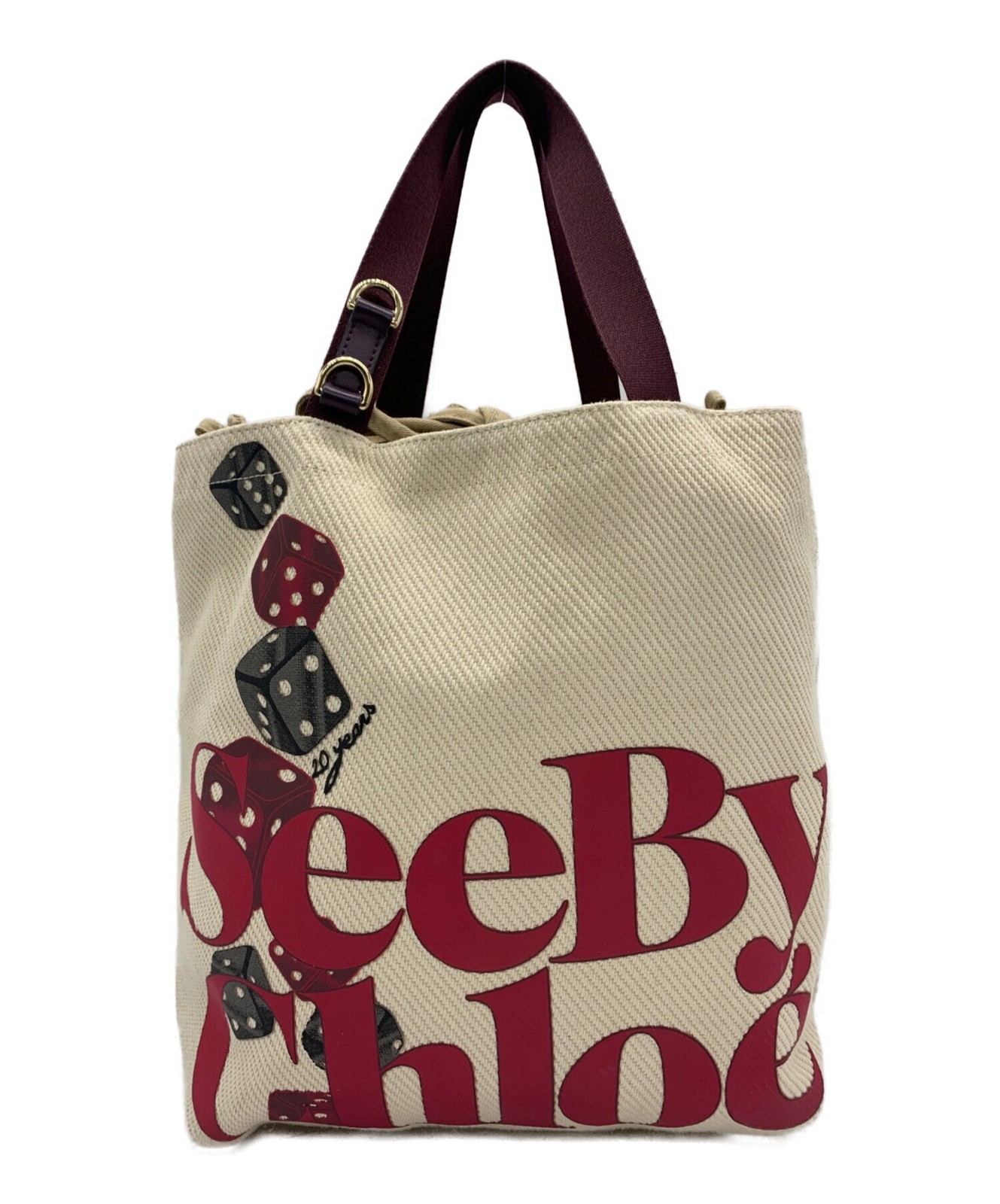 Chloe Dice Motif Tote Bag Handbag Beige x Brown From Japan