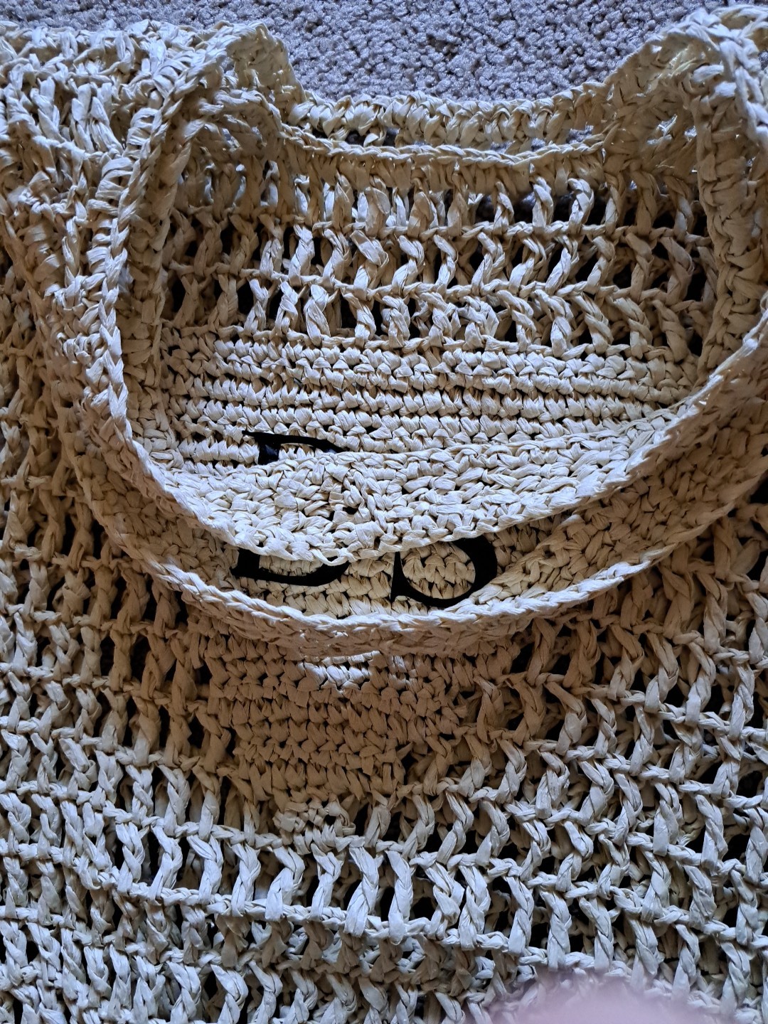 Personalized Raffia Beach Tote Bag Open-Weave Crochet Beige 15.5 X 16 Inches